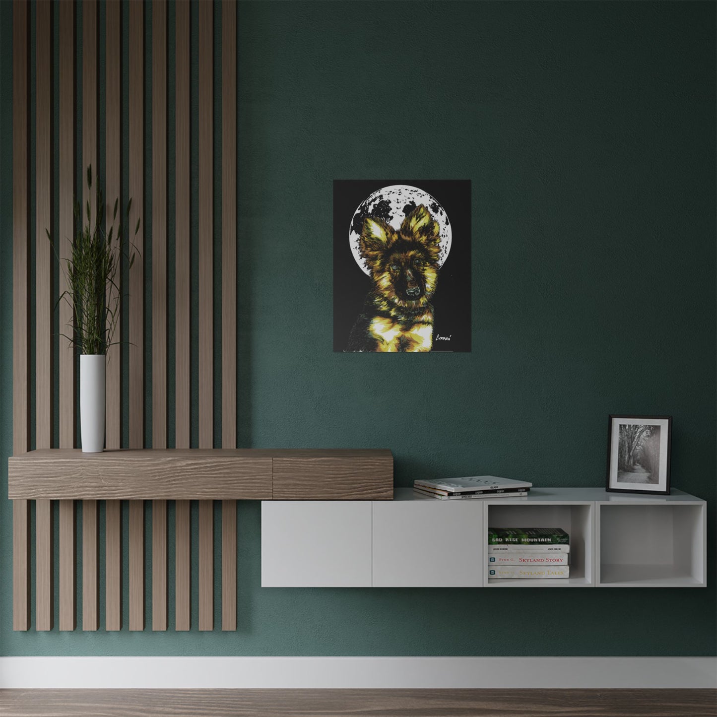 Moonlit German Shepherd Satin Poster | 300gsm Art Print for Dog Lovers