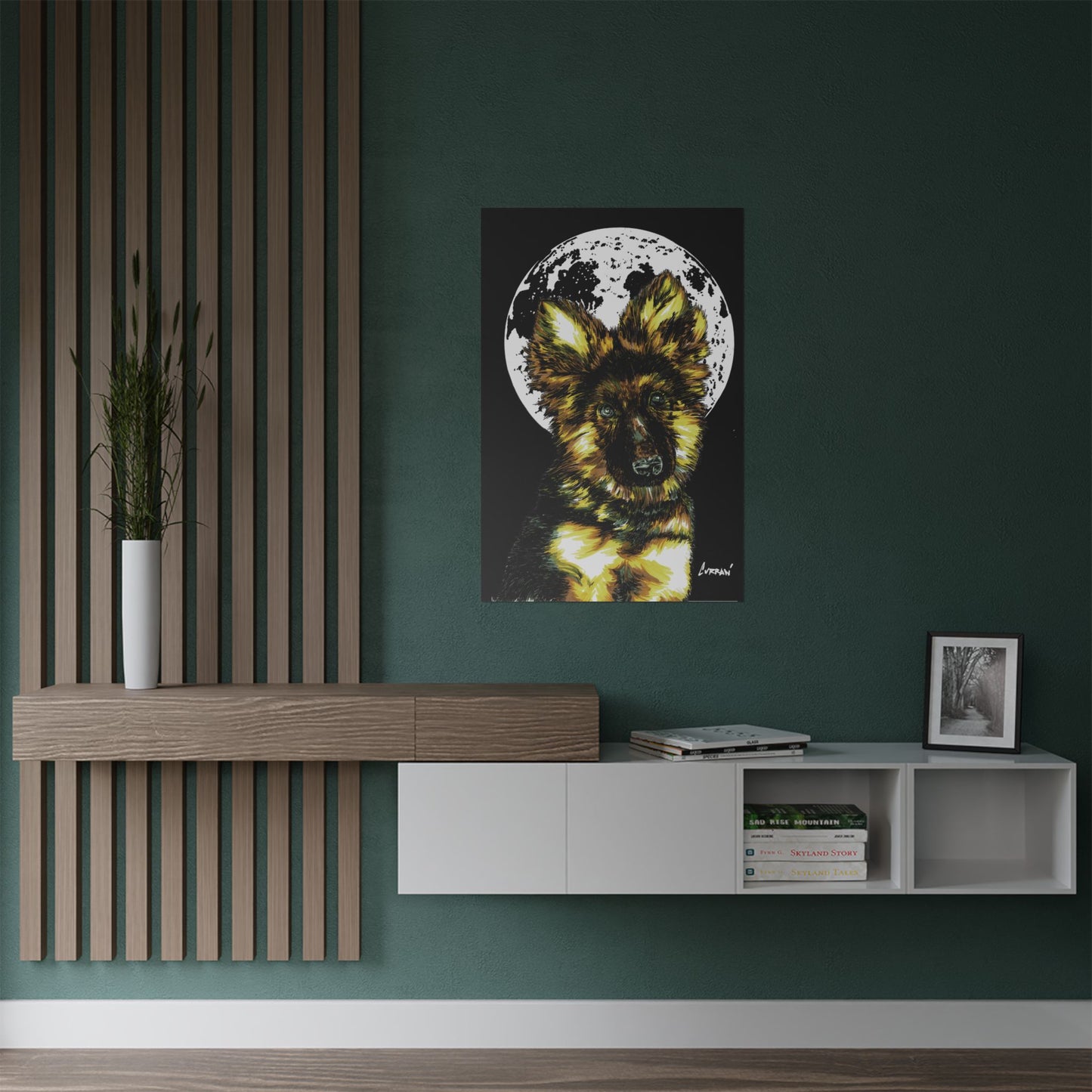 Moonlit German Shepherd Satin Poster | 300gsm Art Print for Dog Lovers