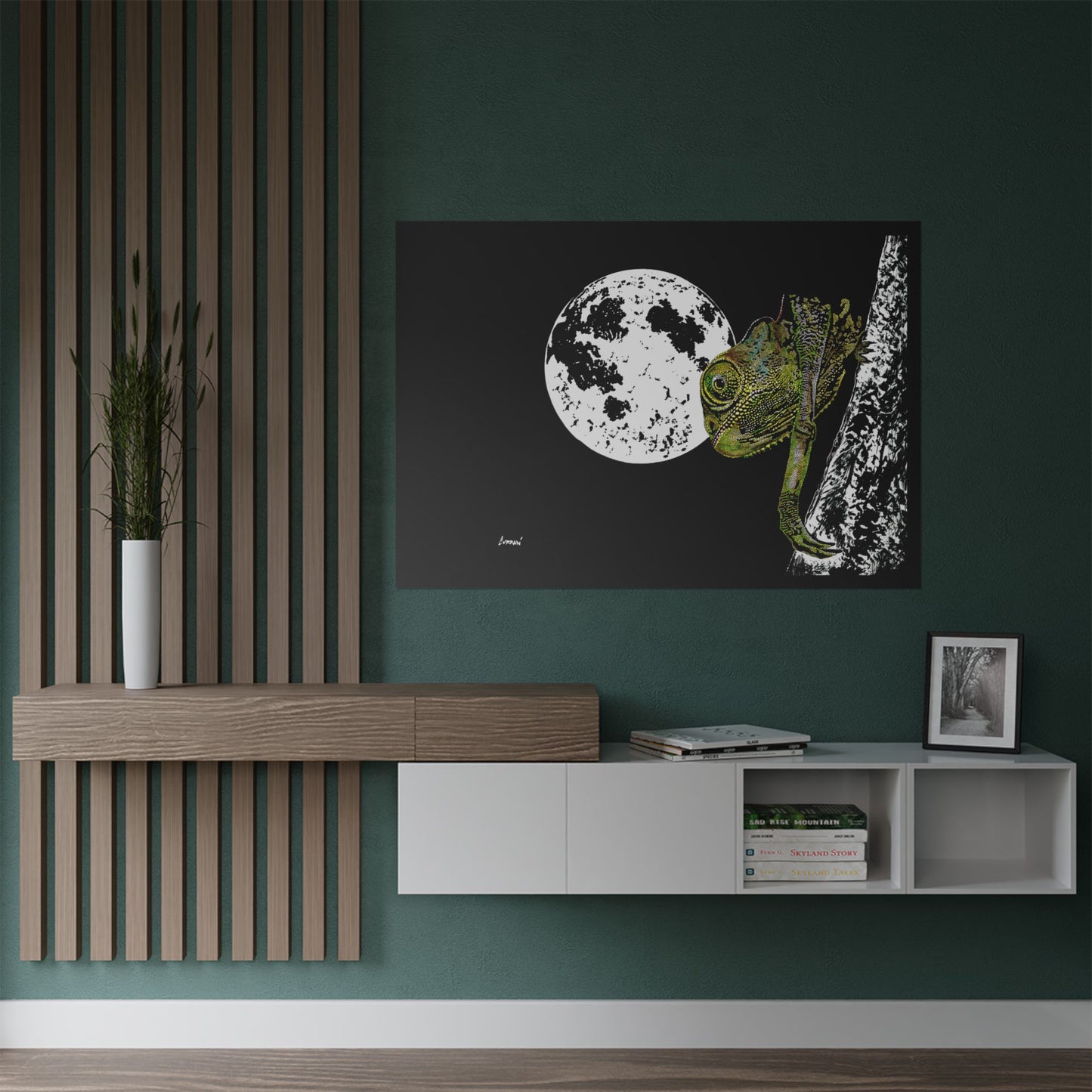 Moonlit Chameleon Satin Poster - 300gsm Art Print for Unique Home Decor