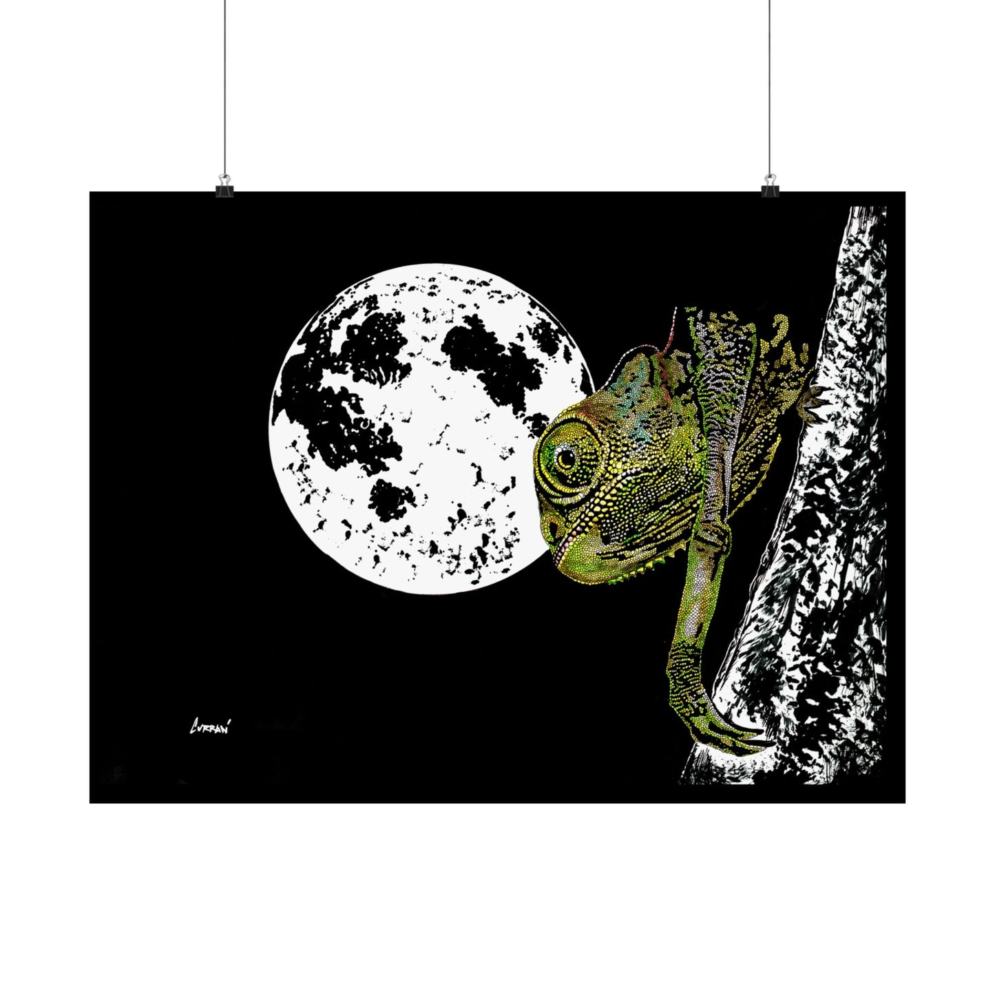 Moonlit Chameleon Satin Poster - 300gsm Art Print for Unique Home Decor