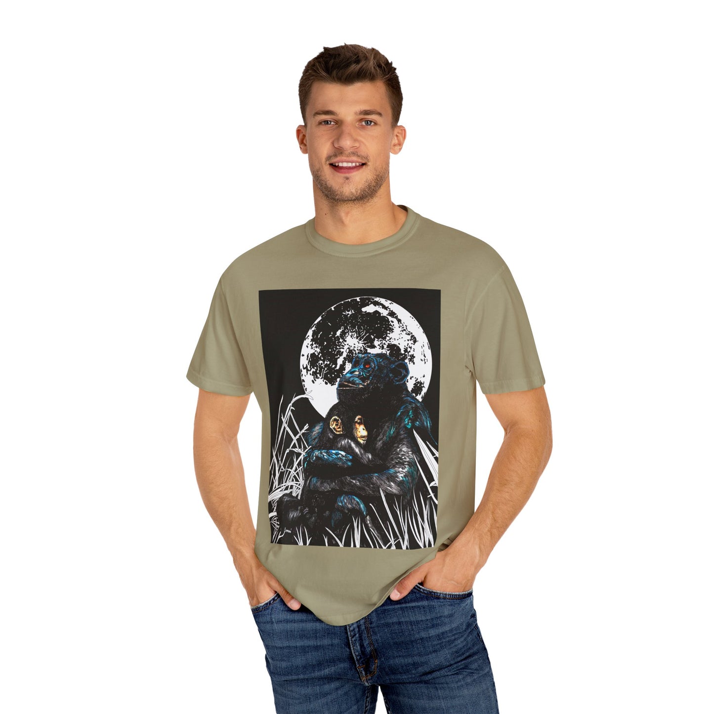 Moonlit Gorilla and Child Unisex Garment-Dyed T-Shirt