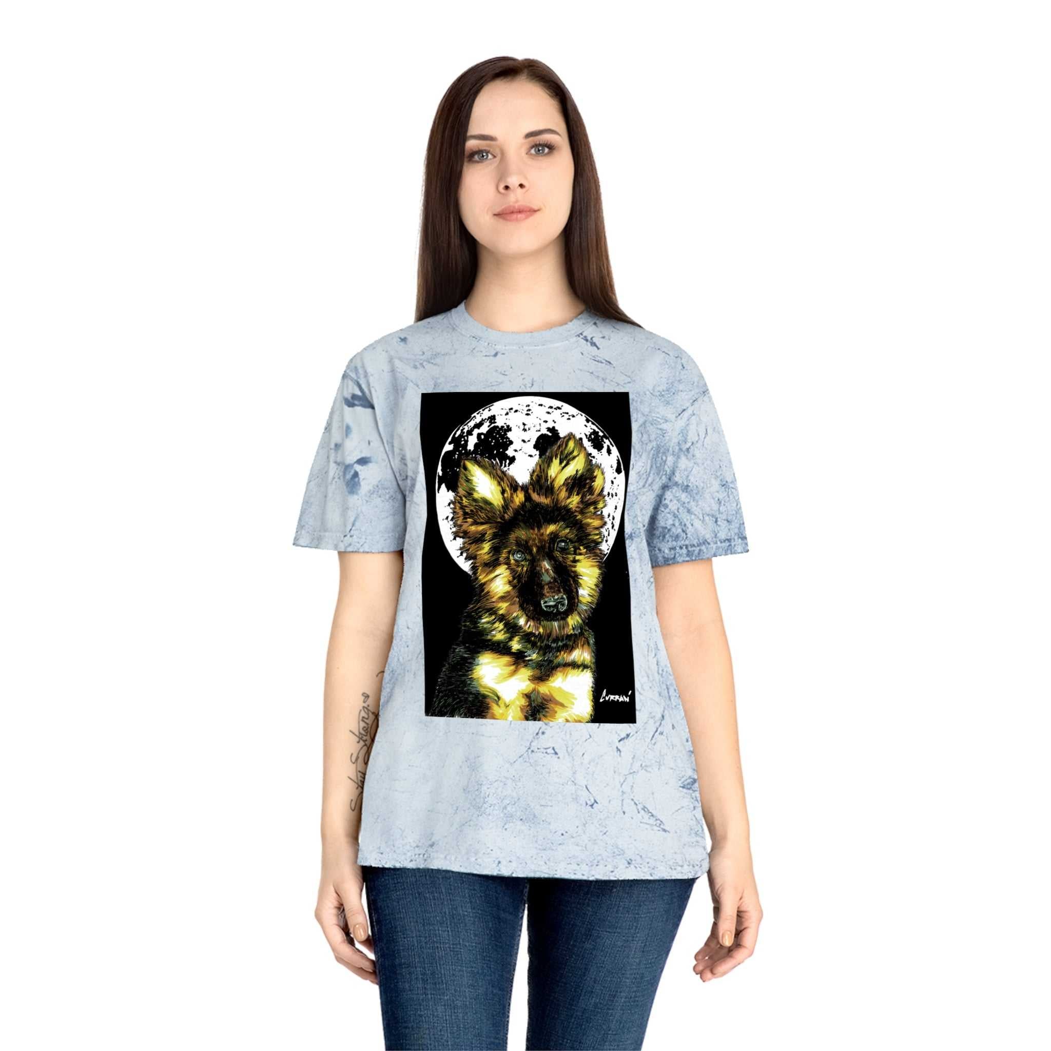 Unisex Color Blast T Shirt with Moonlit German Shepherd