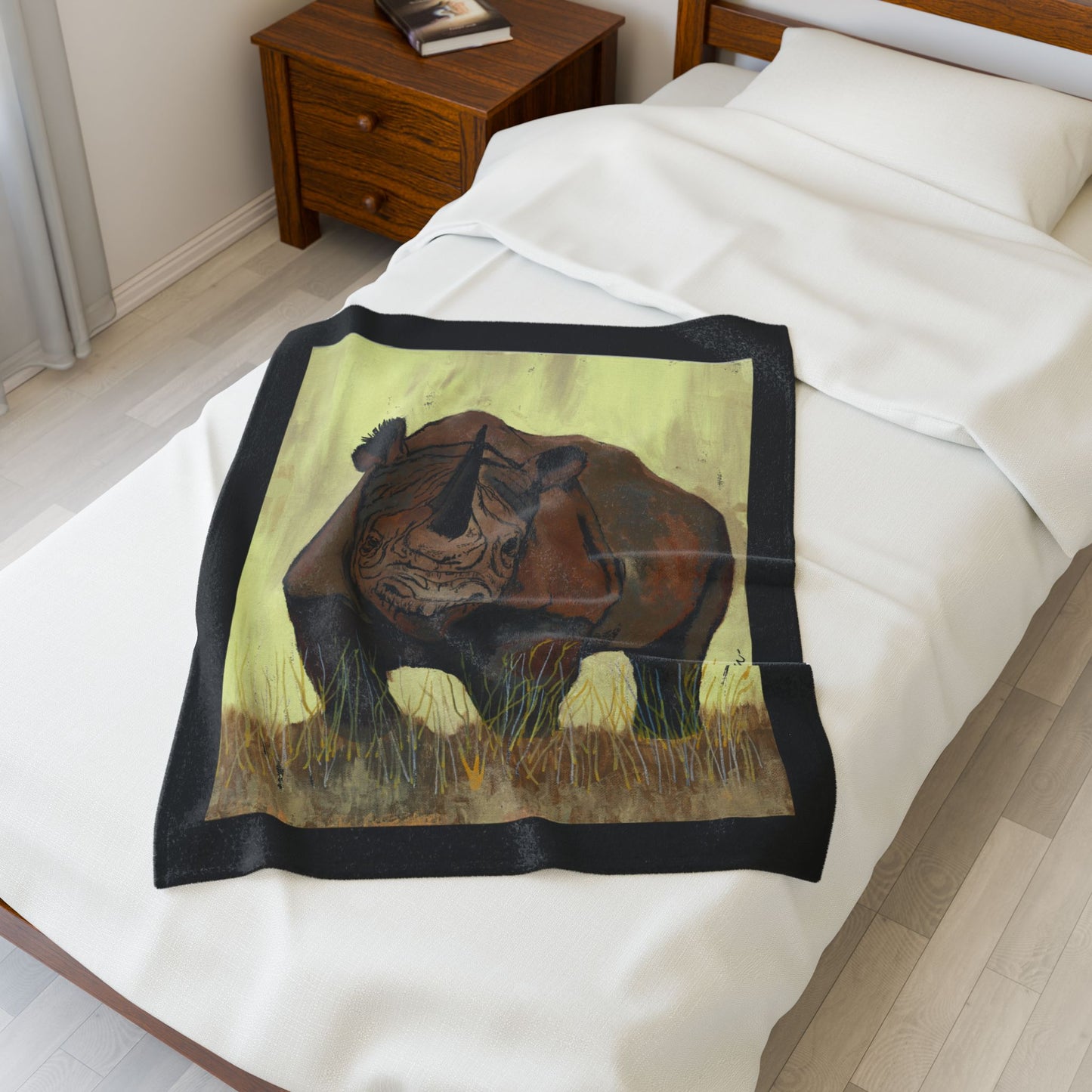 Wildlife Inspired Velveteen Plush Blanket featuring Rhino