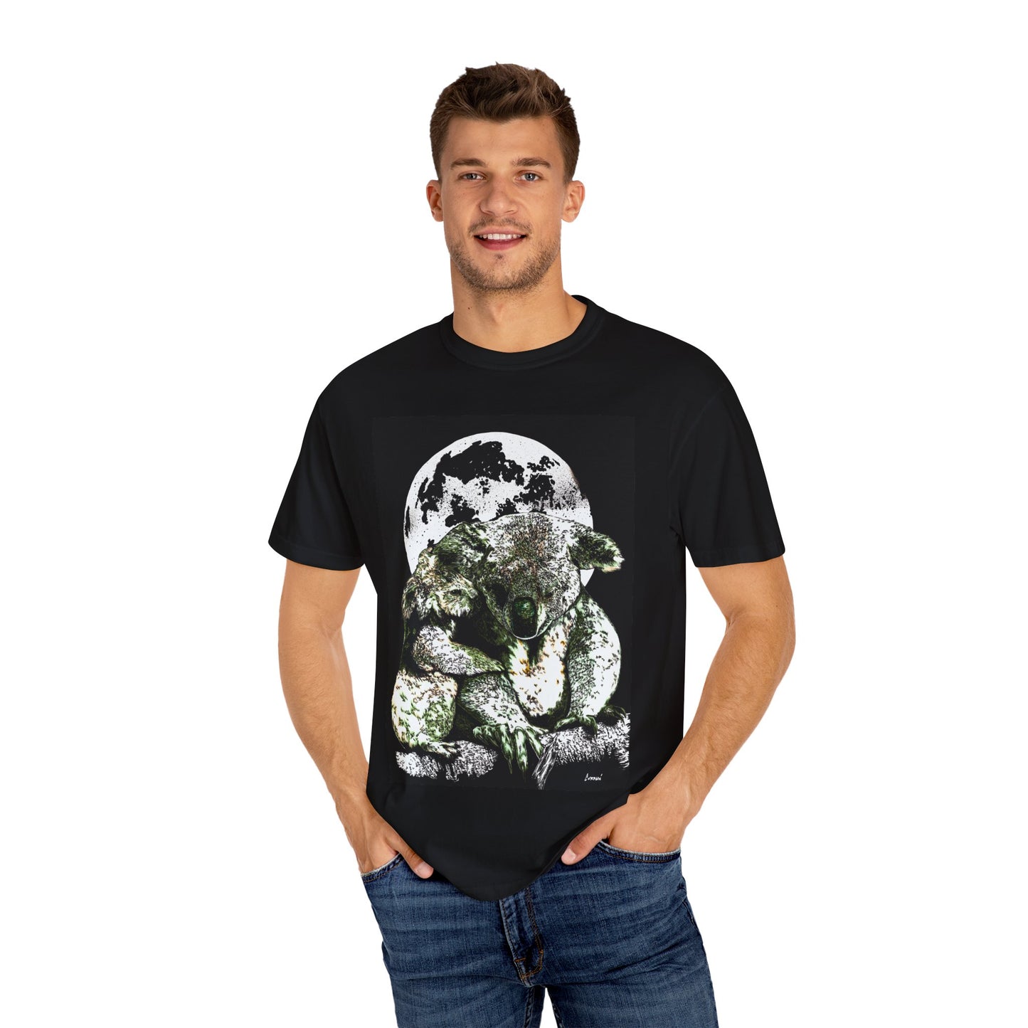 Moonlit Koala T-Shirt for Nature Lovers - Unisex Garment-Dyed Eco-Friendly Tee