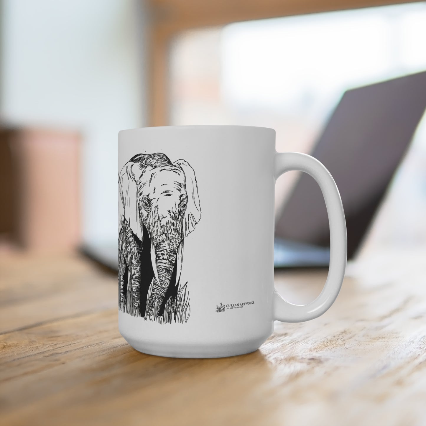 Original Hand-Drawn Herd of Elephants Art 15oz Mug