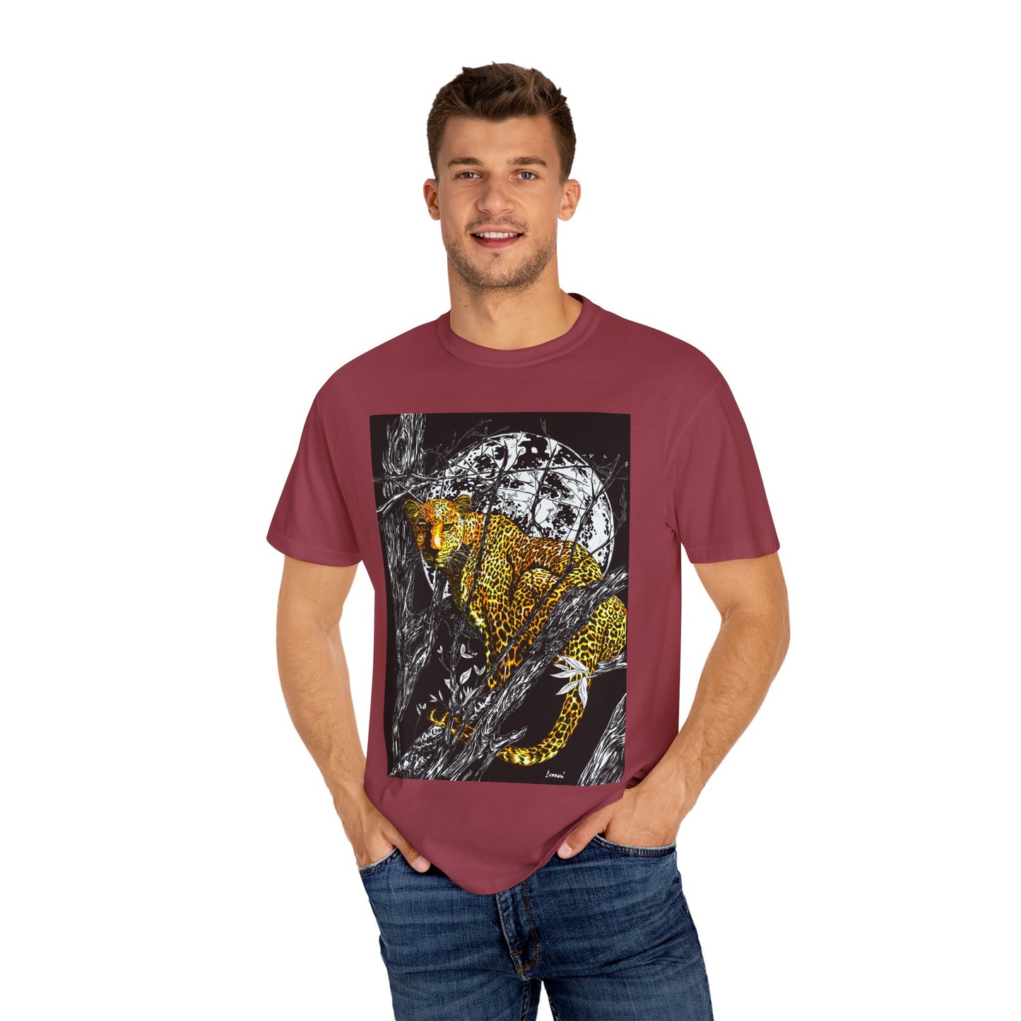 Moonlit Leopard Unisex Garment-Dyed T-Shirt - Wild Animal Art Tee