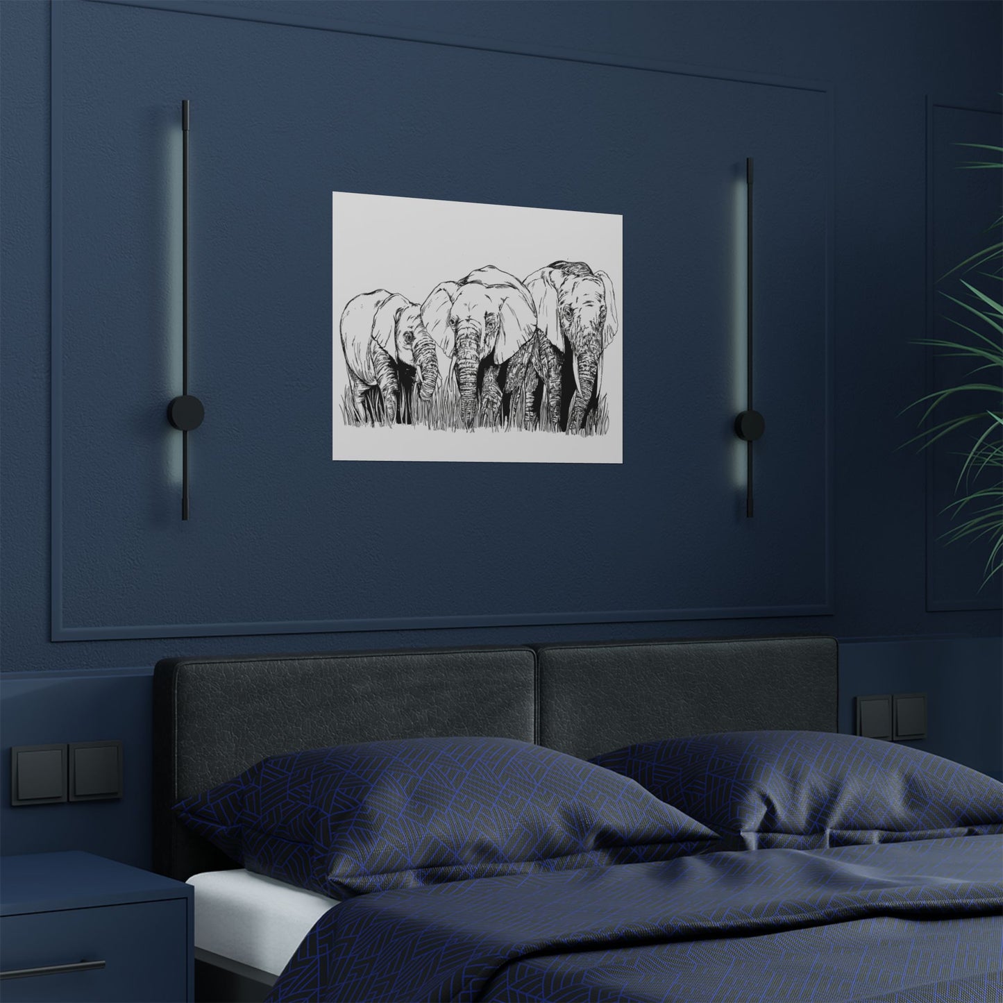 Elephant Family Satin Poster - Art Print for Nature Lovers