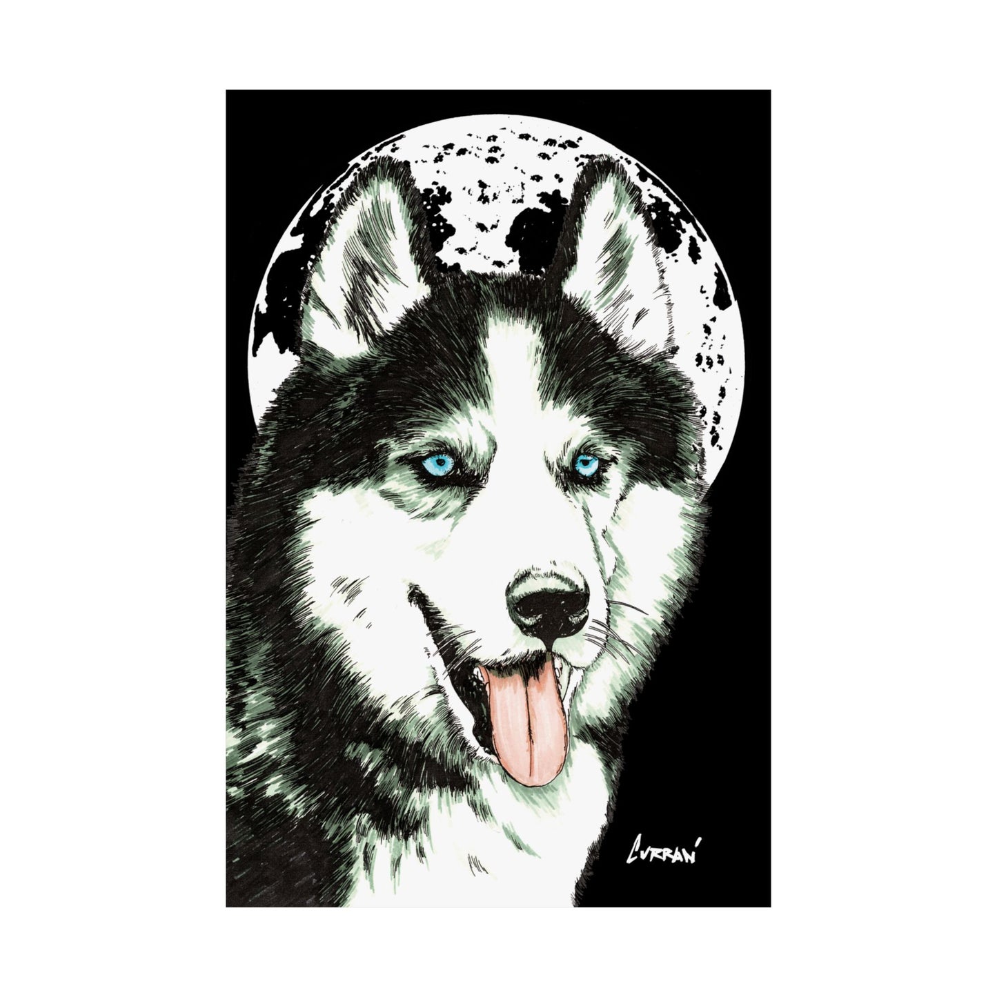 Husky Moon Satin Poster - 300gsm Art Print for Dog Lovers