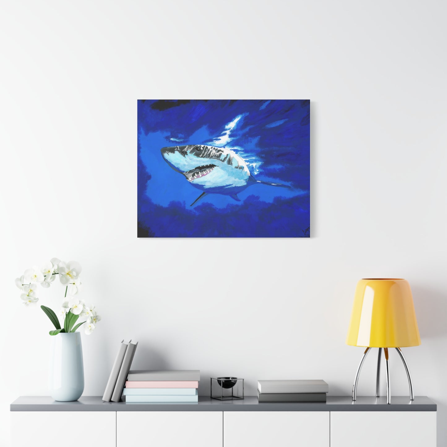 Great White Shark Canvas Art – Original Hand-Painted