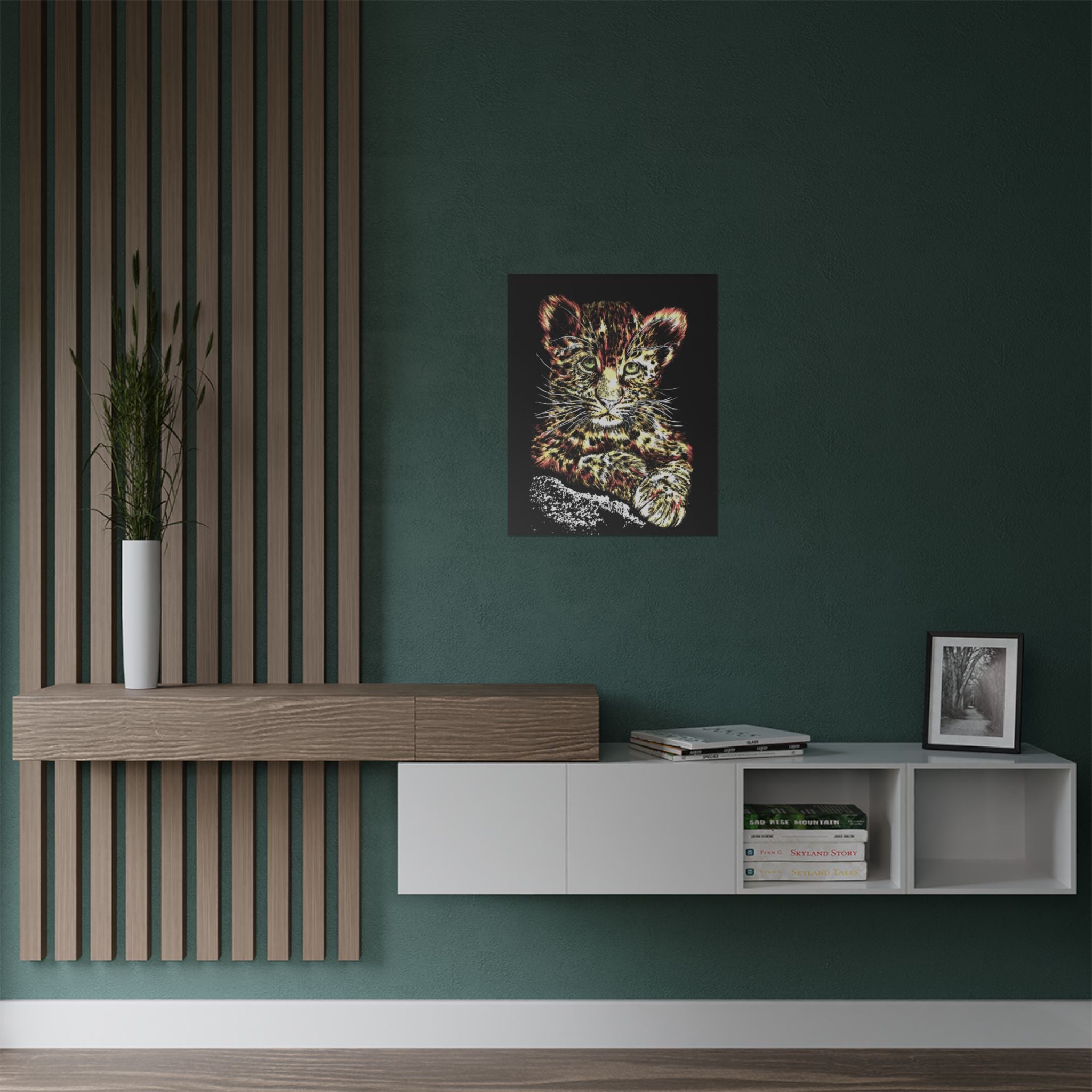 Leopard Cub Satin Poster, Vibrant Art for Animal Lovers