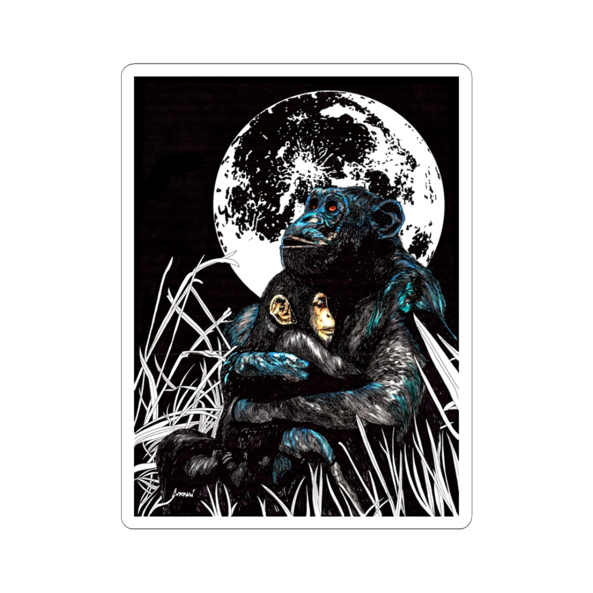 Moonlit Affection Monkey Kiss-Cut Stickers - Perfect for Animal Lovers