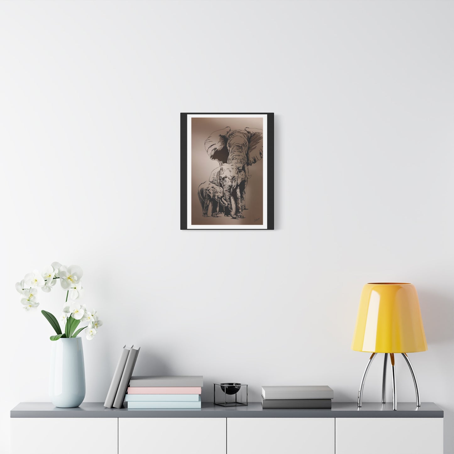 Title: Elephant Family Wall Art, Elephant Print, Wildlife Art, Hand-Drawn Elephant, Safari Wall Decor, Animal Lover Gift, Nature Art. Printed on Matte Canvas, Stretched, 1.25"