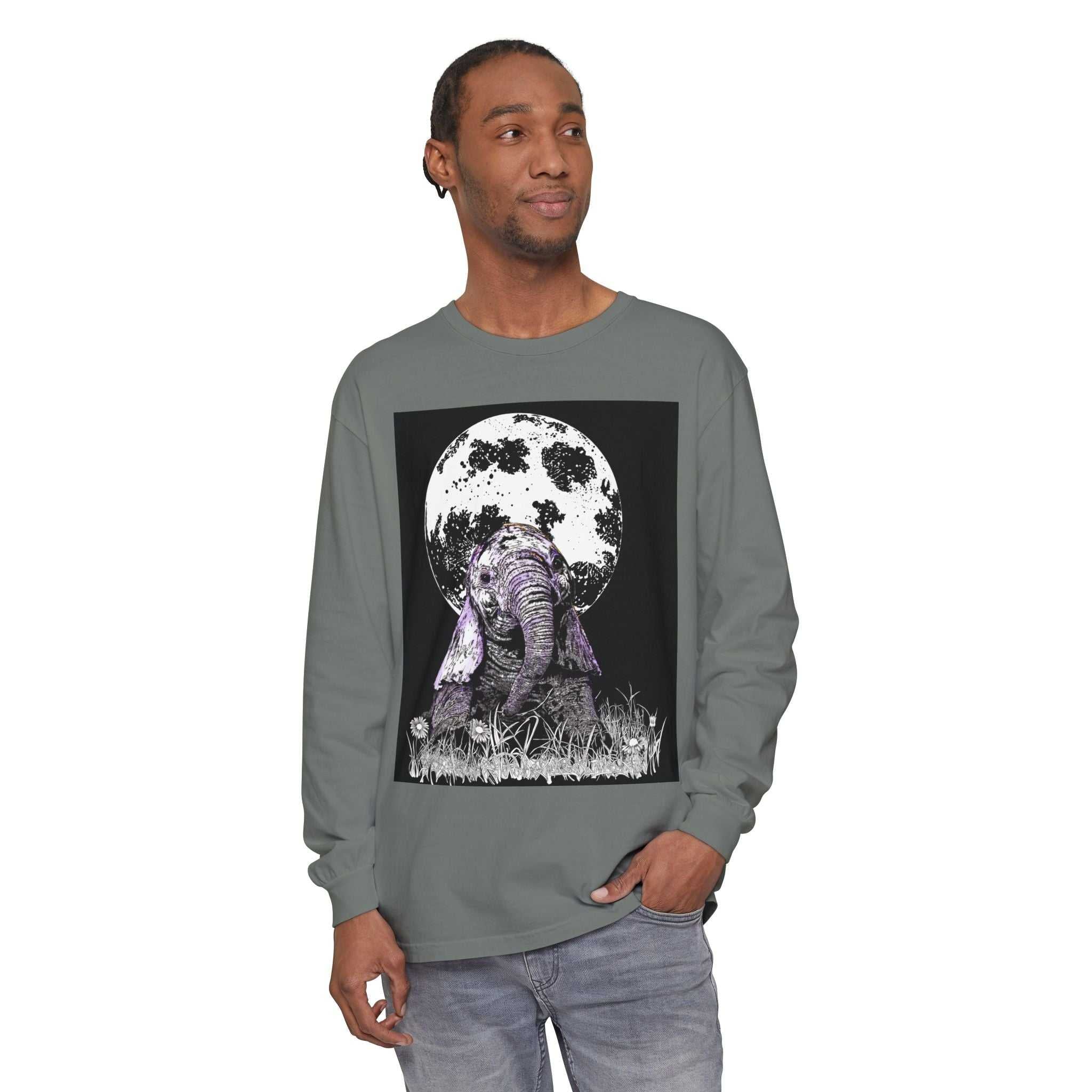 Moonlit Baby Elephant Long Sleeve T-Shirt