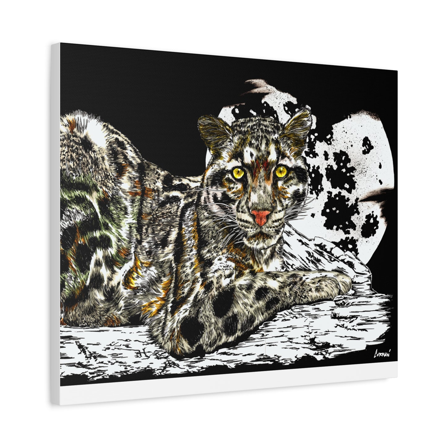 Leopard Canvas Art – Original Hand-Drawn Realistic and Detailed Big Cat Illustration printed on Matte Canvas, Stretched, 1.25"