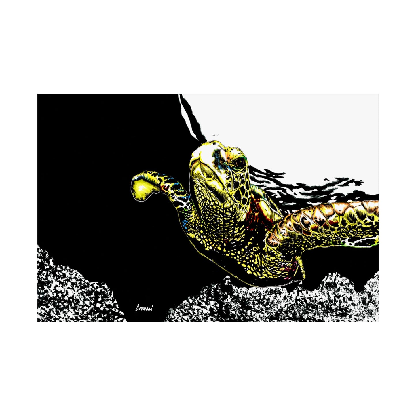 Underwater Turtle Satin Poster - Vibrant Ocean Decor for Marine Life Enthusiasts