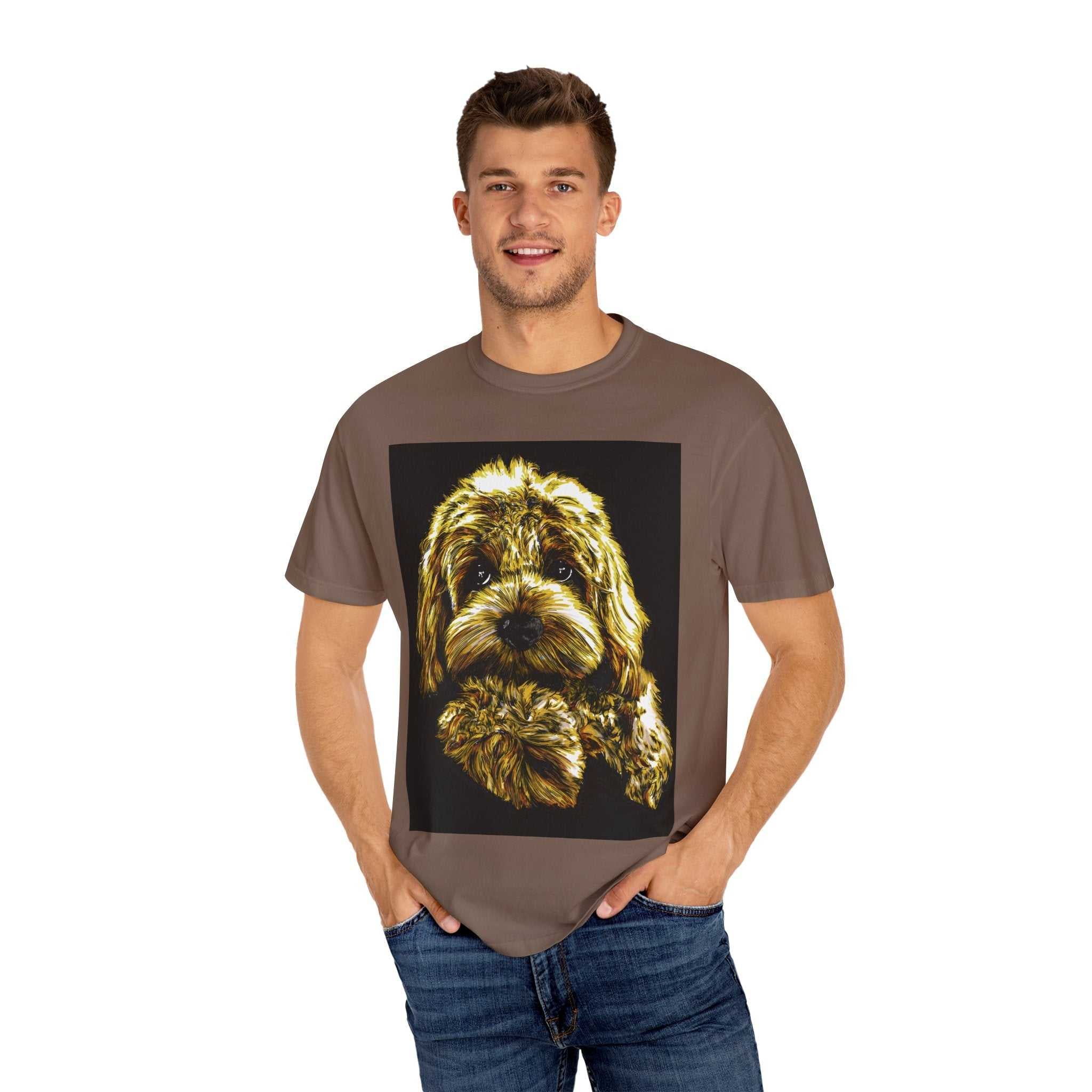 Experience the vibrant colors of our Puppy Color Blast Unisex Garment-Dyed T-shirt and stand out from the crowd. Perfect for all dog lovers!
