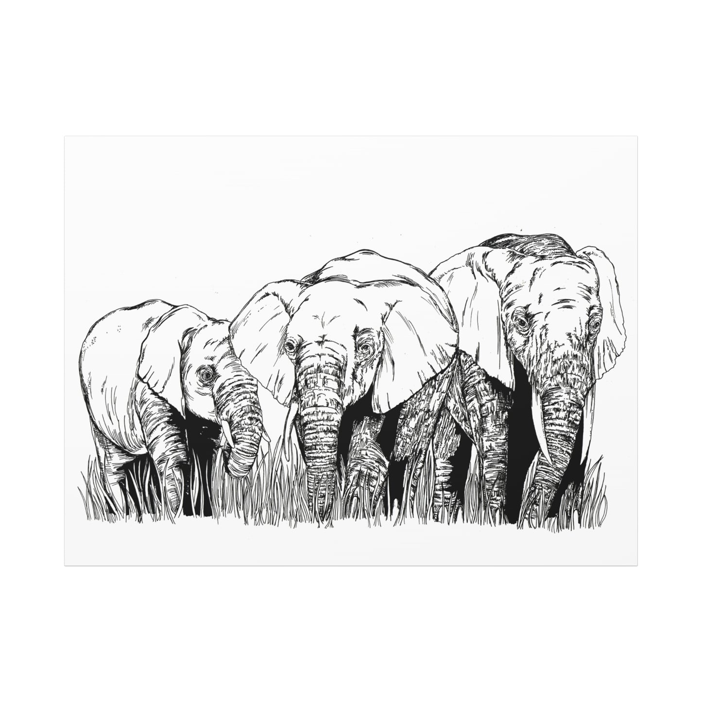 Elephant Family Art – Original Hand-Drawn Unique,