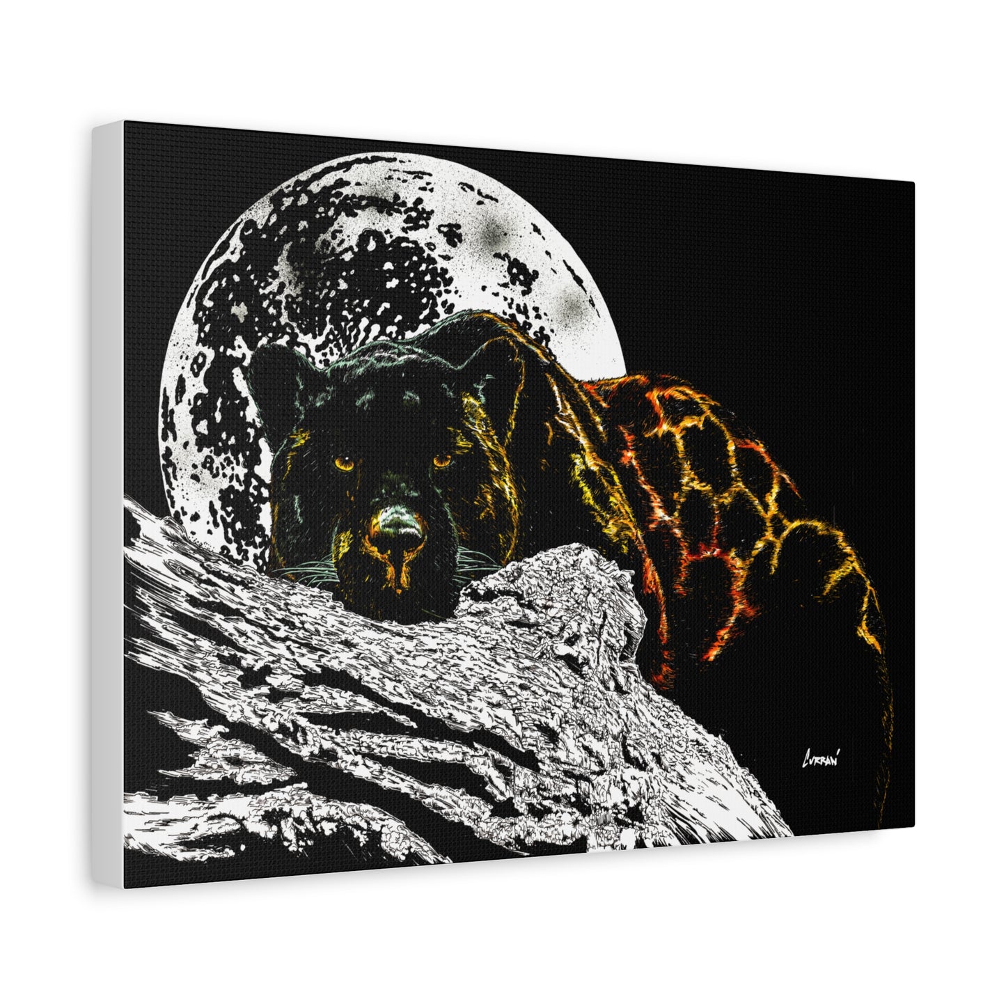 Panther in the Moonlight Print of my Original hand drawn art printed on stretched canvas of a Panther in the Moonlight