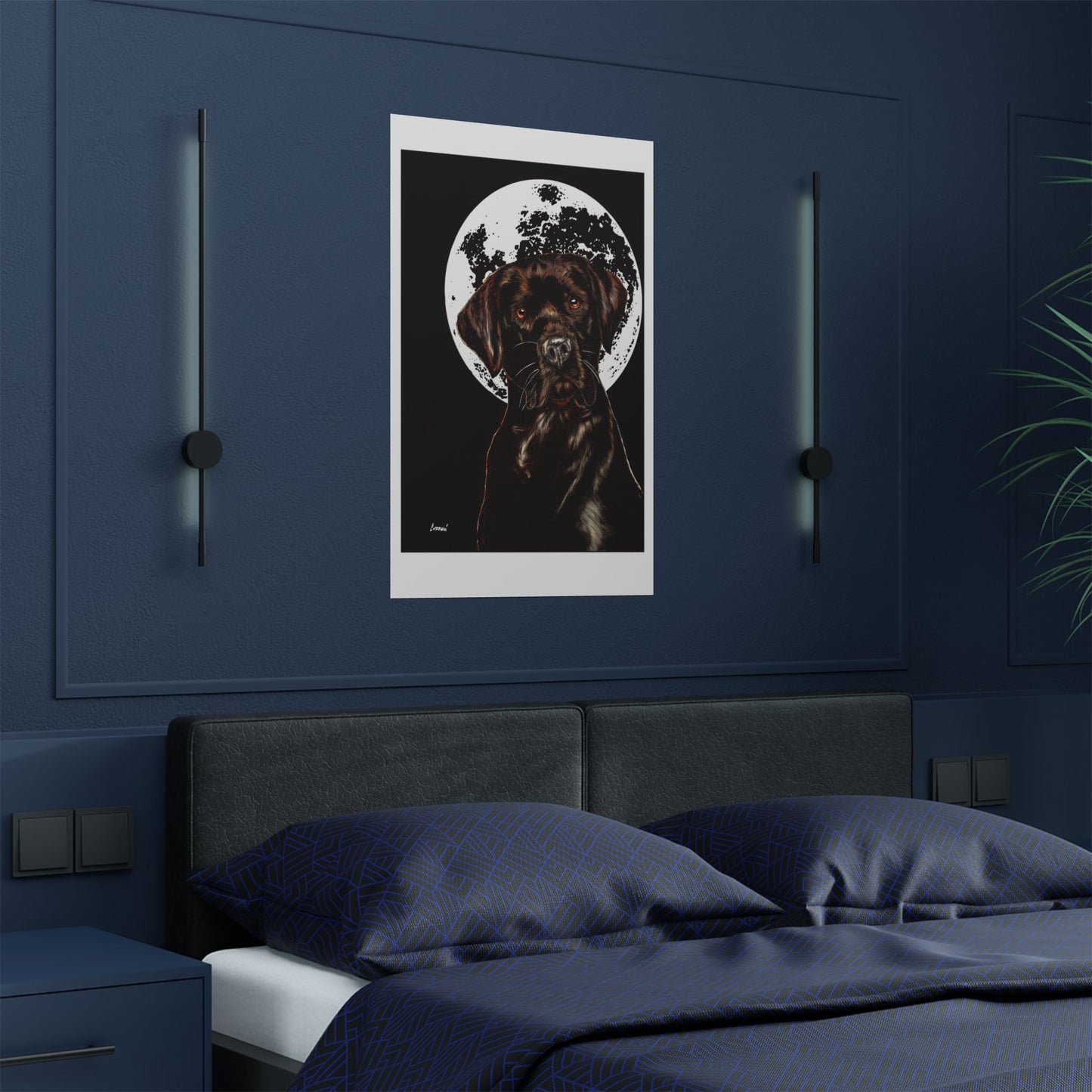 Chocolate Lab Dog Moonlight Satin Poster
