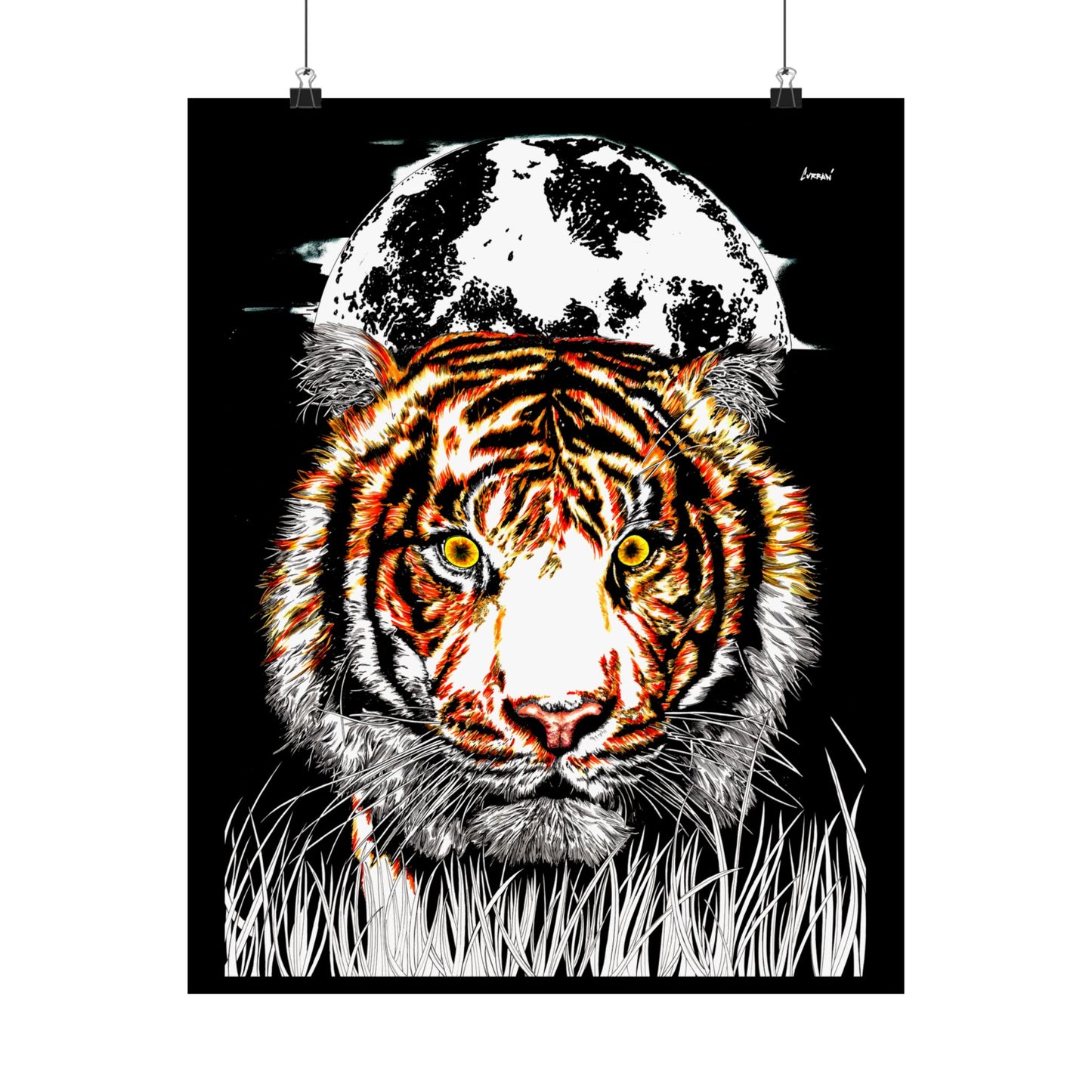 Majestic Tiger Satin Poster - 300gsm Art Print with Moon Design