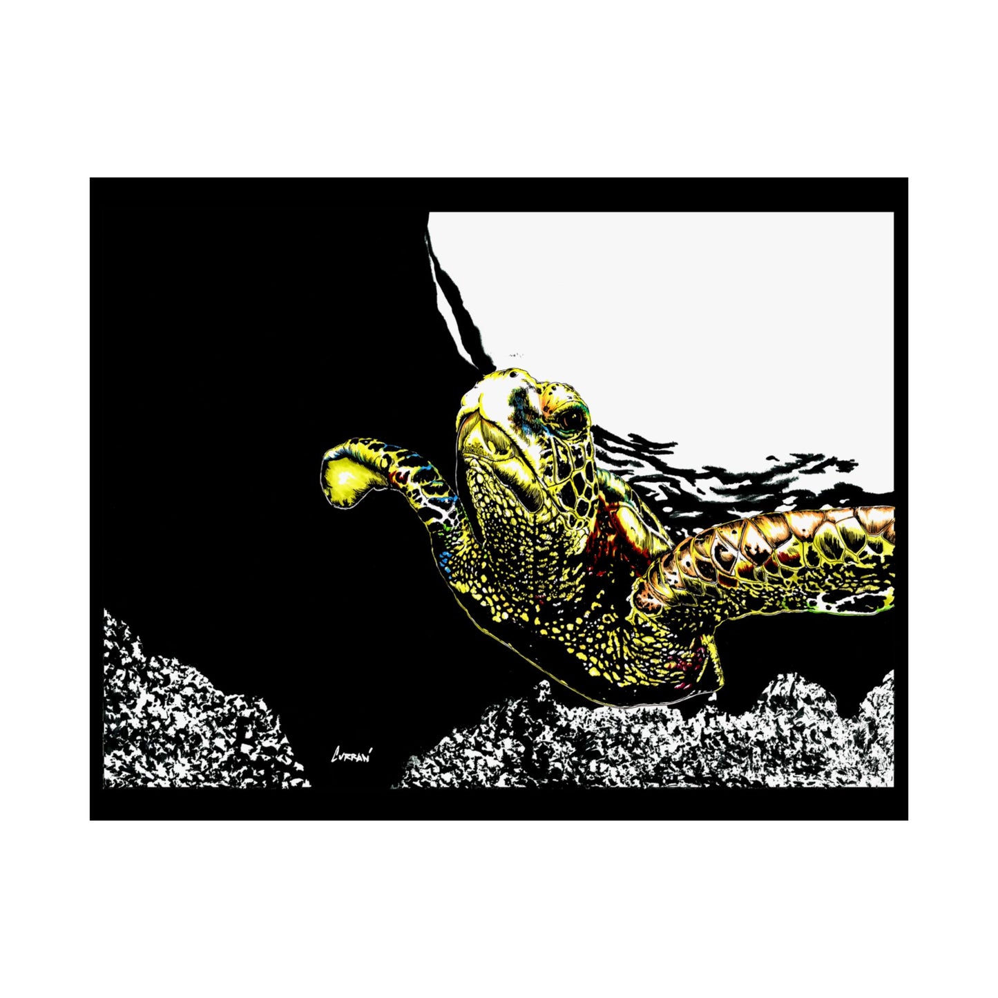 Underwater Turtle Satin Poster - Vibrant Ocean Decor for Marine Life Enthusiasts