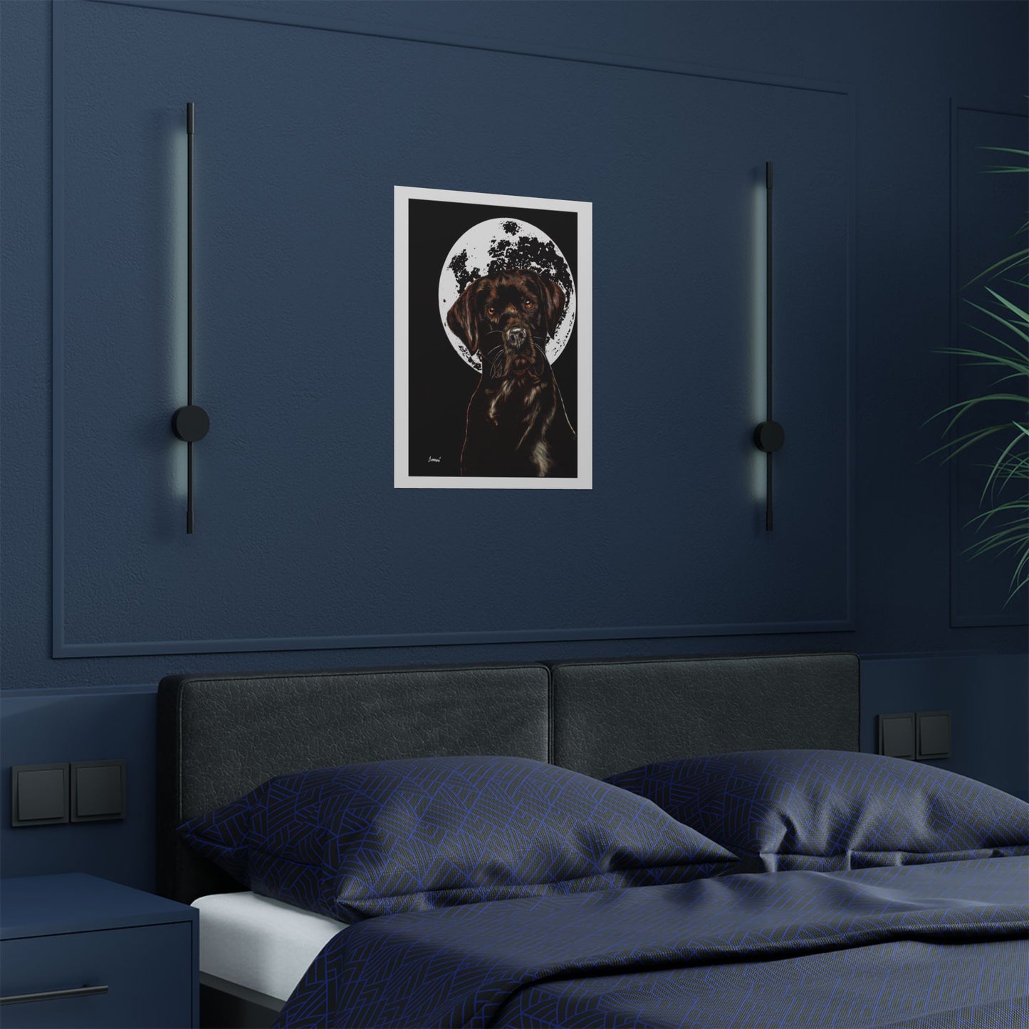 Chocolate Lab Dog Moonlight Satin Poster