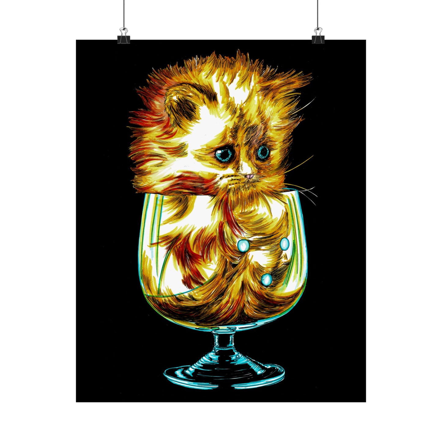 Whimsical Cat in Glass Satin Poster - 300gsm Art Print for Cat Lovers
