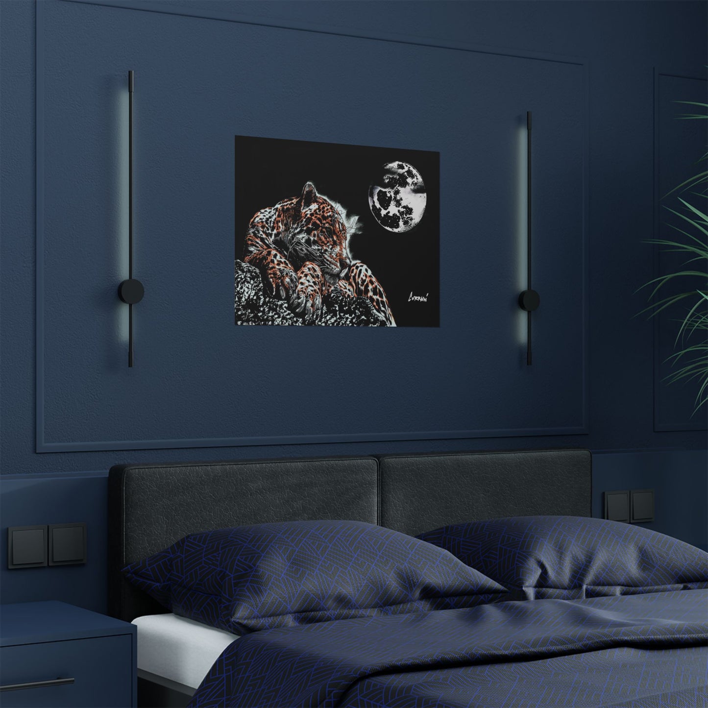 Majestic Leopard Satin Poster (300gsm) - Moonlit Wildlife Art