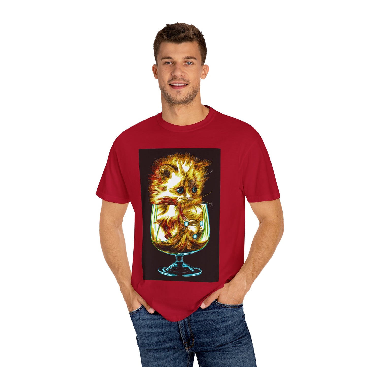 Kitten in a Glass Unisex T-shirt - Hand Drawn Art