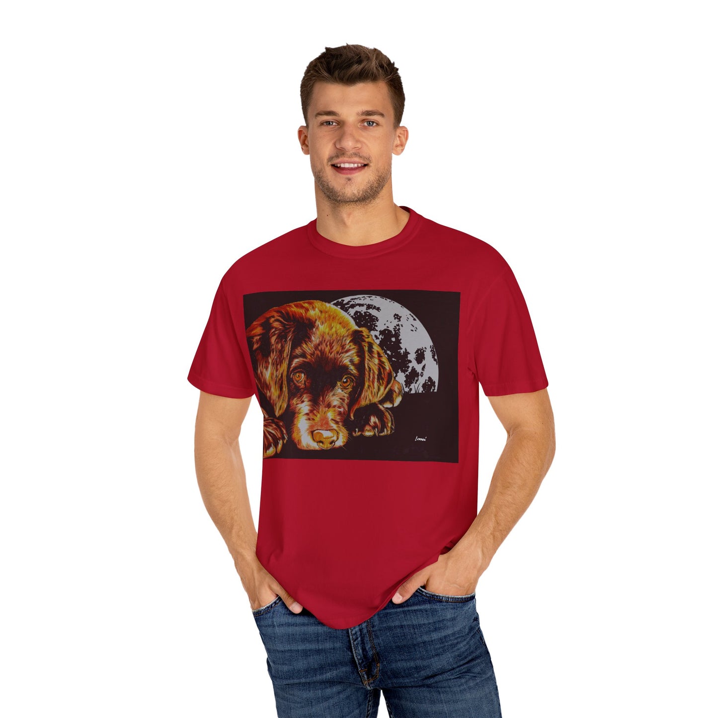 Moonlit Chocolate Lab Puppy Unisex Garment-Dyed T-Shirt