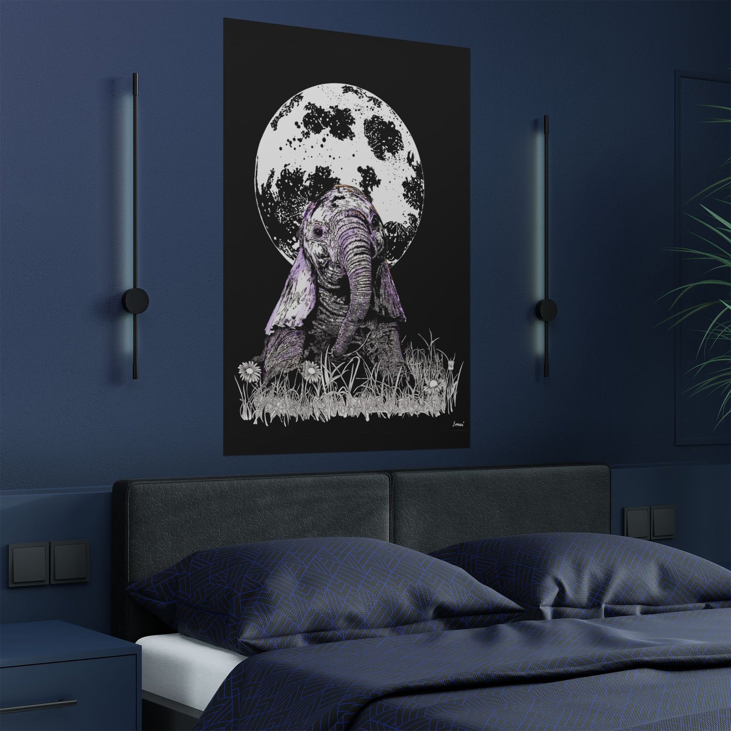 Baby Elephant Satin Poster | Art Print for Nursery Decor