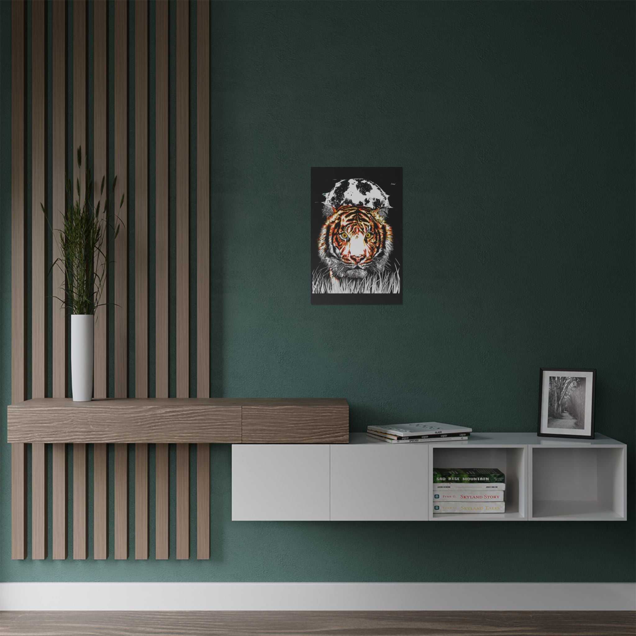 Tiger Satin Poster - 300gsm Art Print with Moon Design