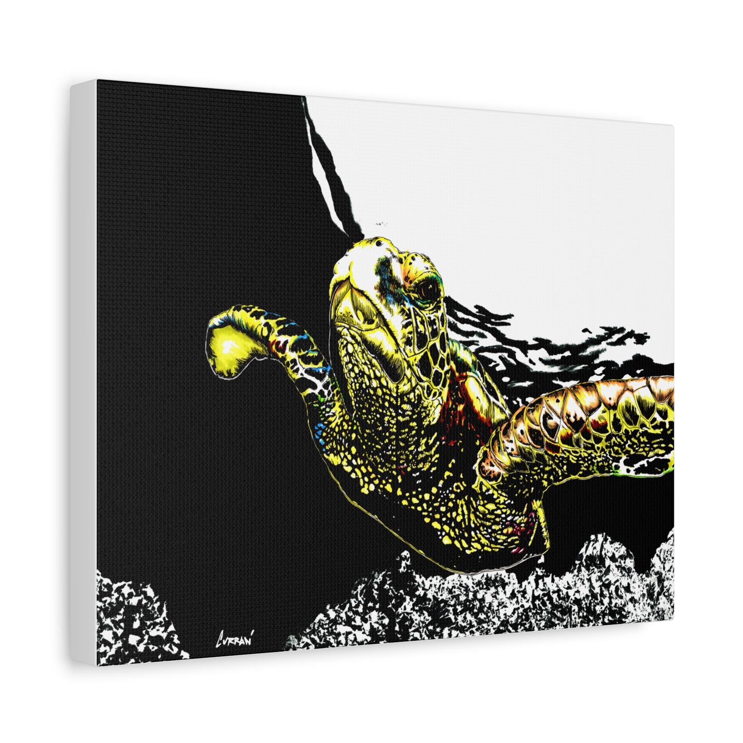 Sea Turtle Art Print of my Original hand drawn art printed on stretched canvas of a Sea Turtle