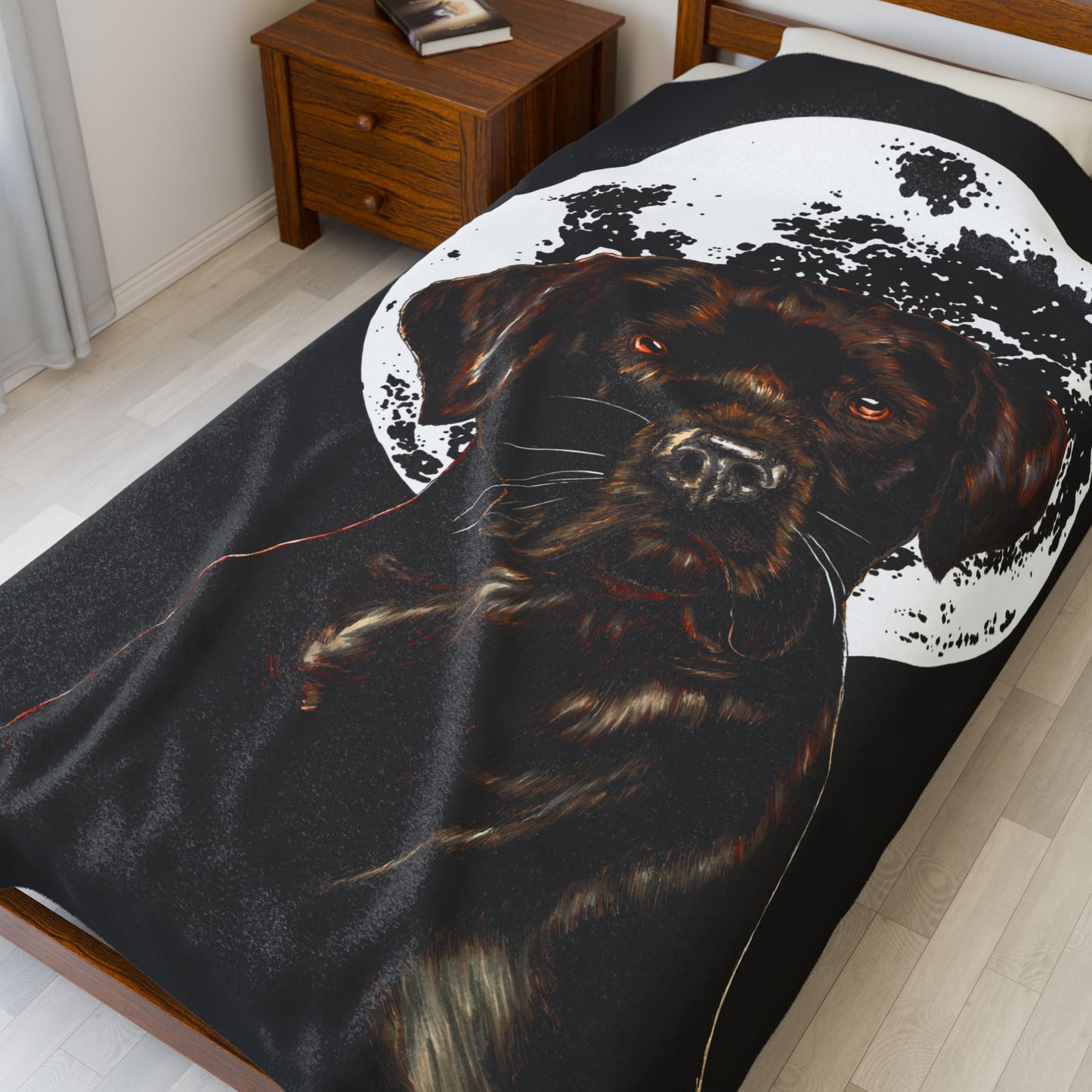 Chocolate Lab Dog Moon Velveteen Plush Blanket
