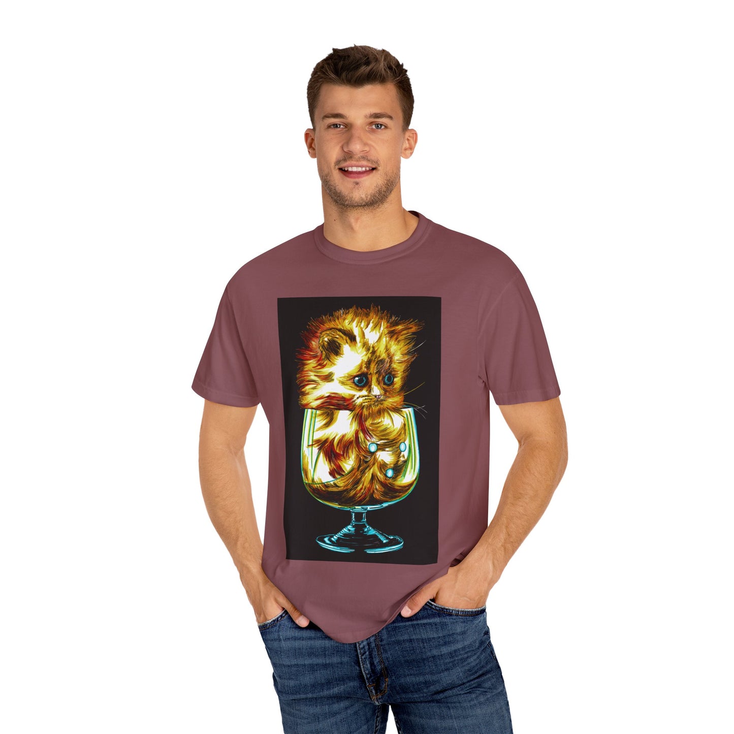 Kitten in a Glass Unisex T-shirt - Hand Drawn Art