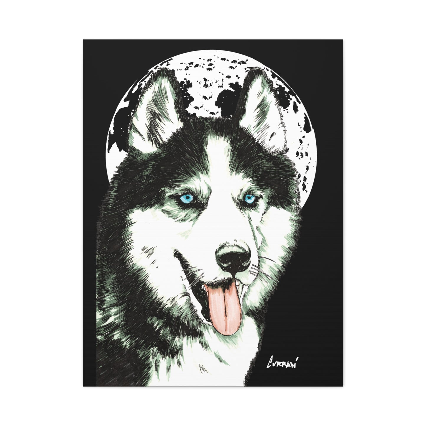 Siberian Husky Canvas Wall Art - Moonlit Dog Decor