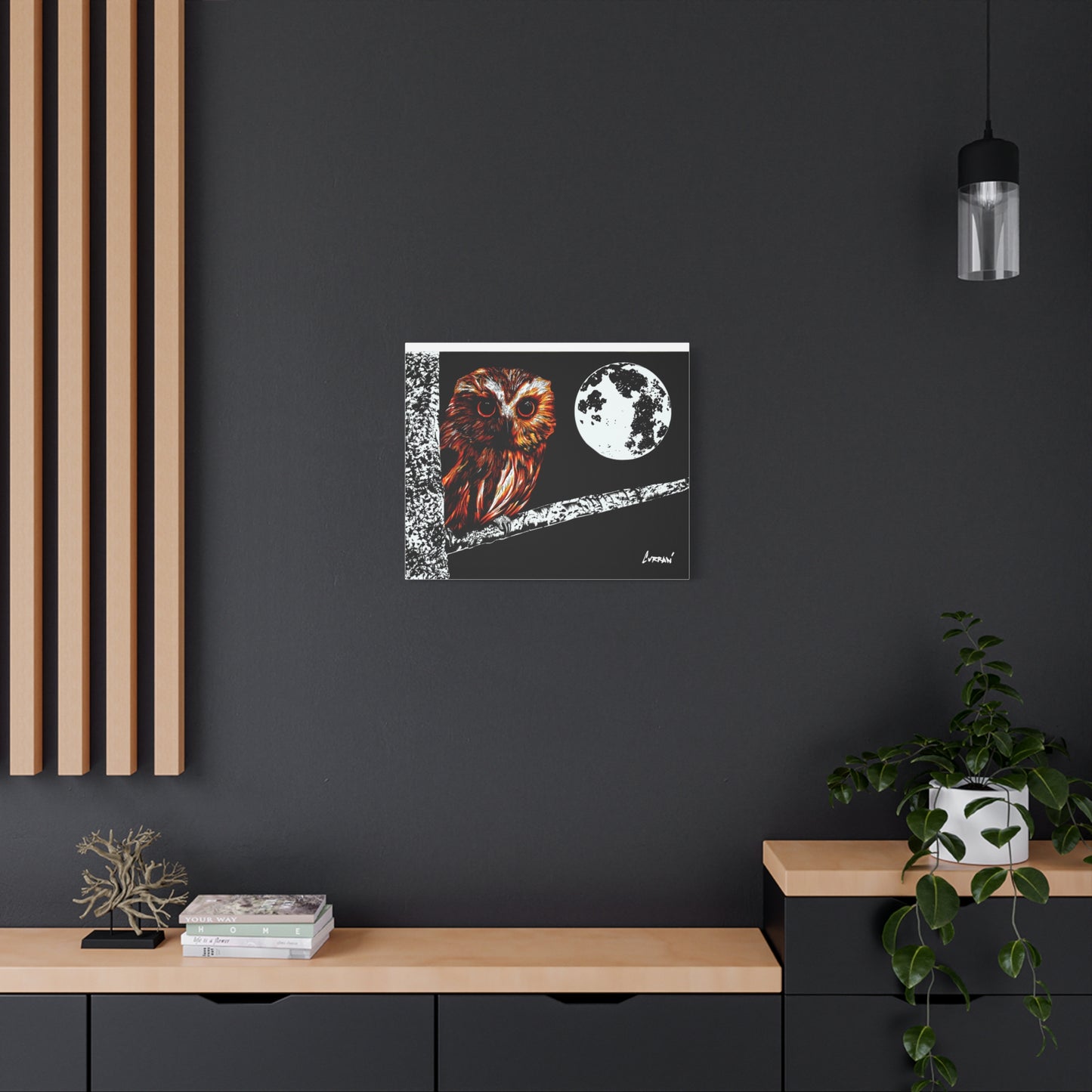 Owl in a Tree, Print of my Original hand drawn art printed on stretched canvas of an Owl in a Tree