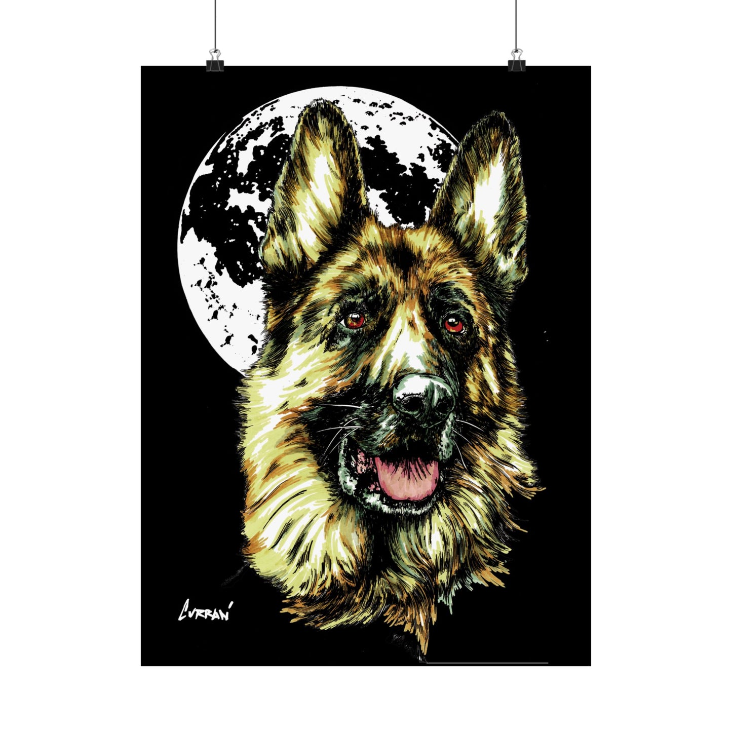 German Shepherd Moon Satin Poster - 300gsm Art Print