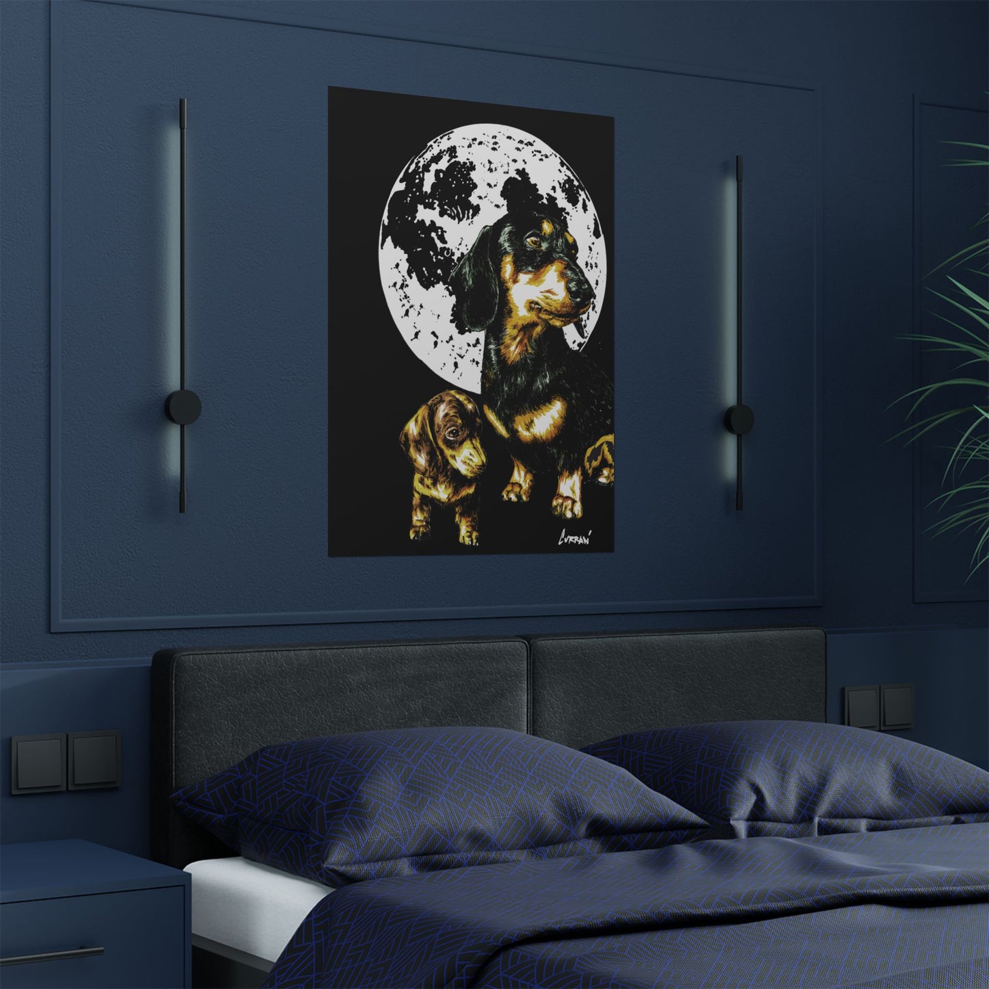 Dachshund Moonlit Satin Poster - Art Print for Dog Lovers