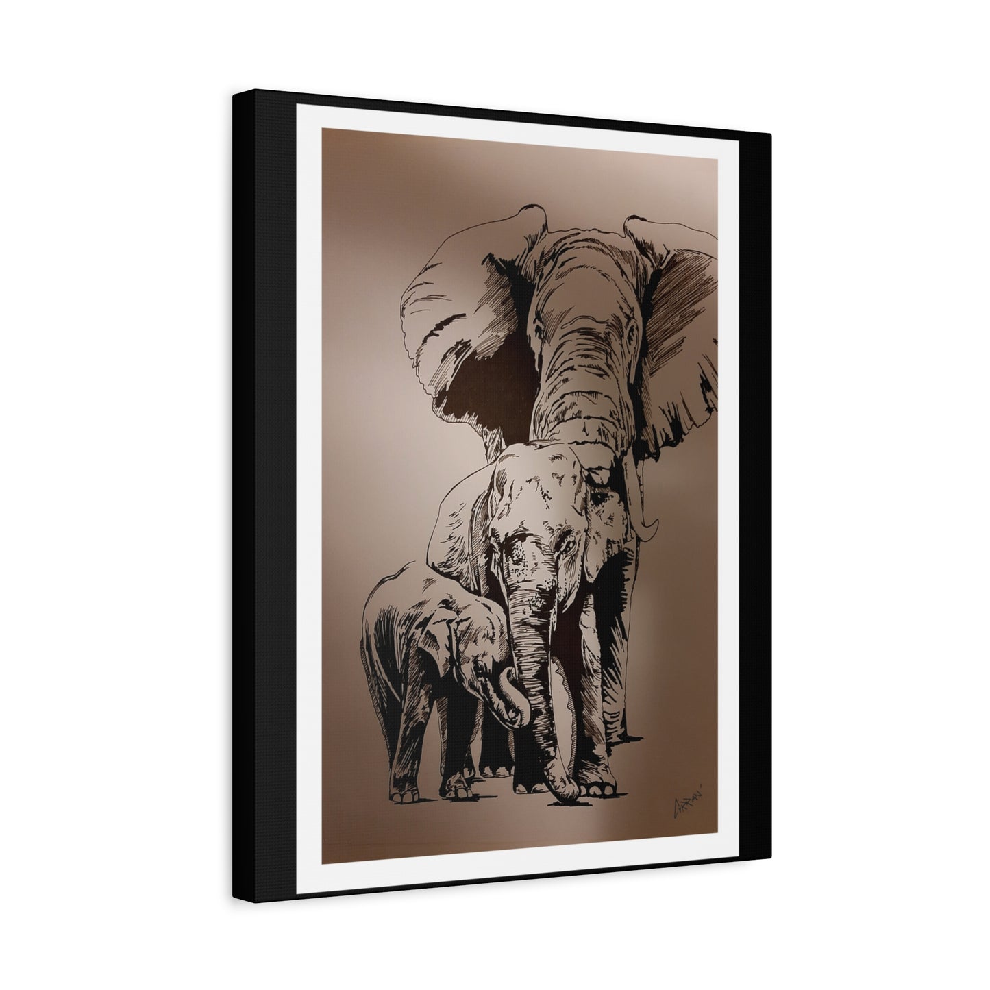 Title: Elephant Family Wall Art, Elephant Print, Wildlife Art, Hand-Drawn Elephant, Safari Wall Decor, Animal Lover Gift, Nature Art. Printed on Matte Canvas, Stretched, 1.25"