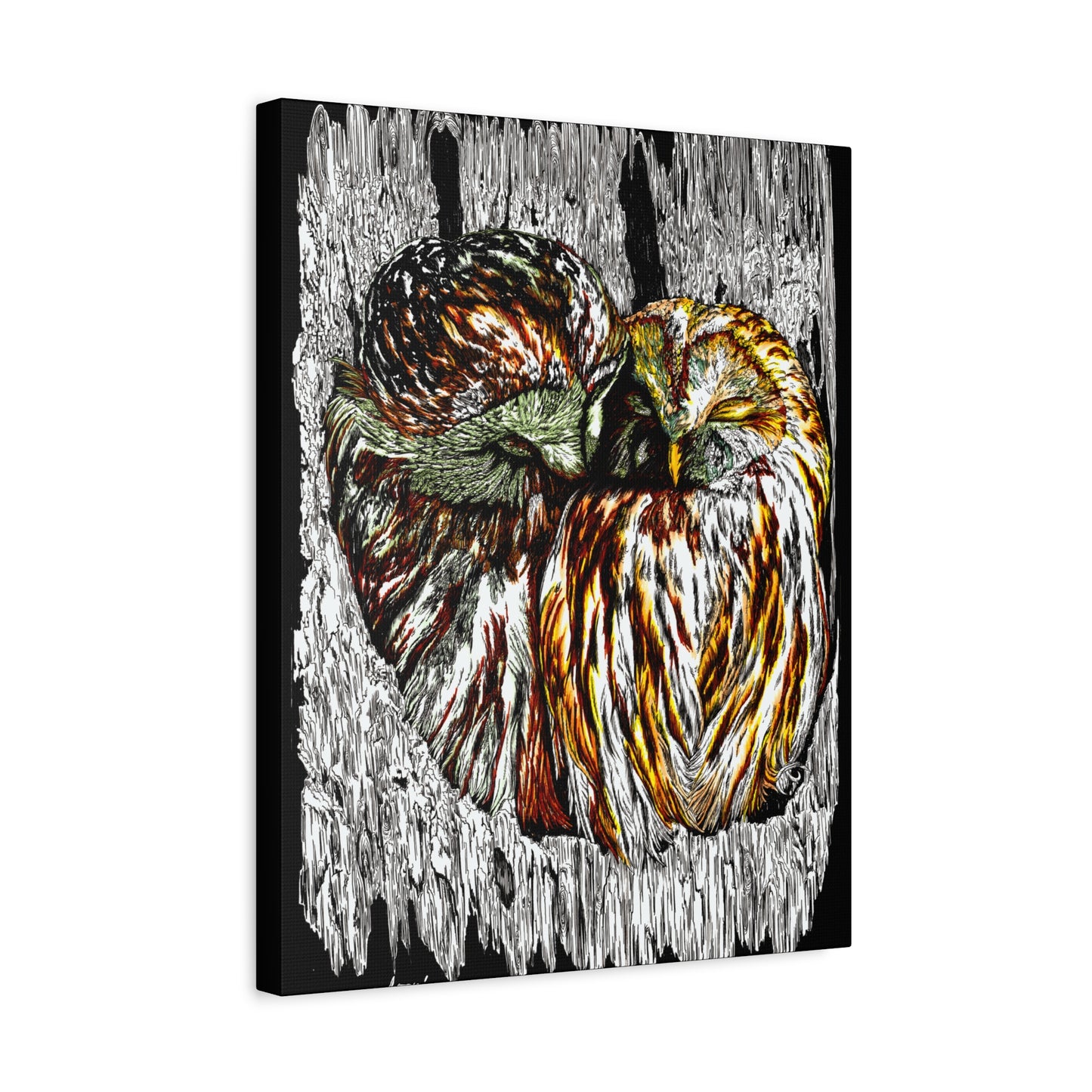 Owl Wall Art, Owl Print, Hand-Drawn Owls, Wildlife Art, Birds in Tree, Nature Wall Decor, Owl Lovers Gift, Woodland Art. Printed on Matte Canvas, Stretched, 1.25"