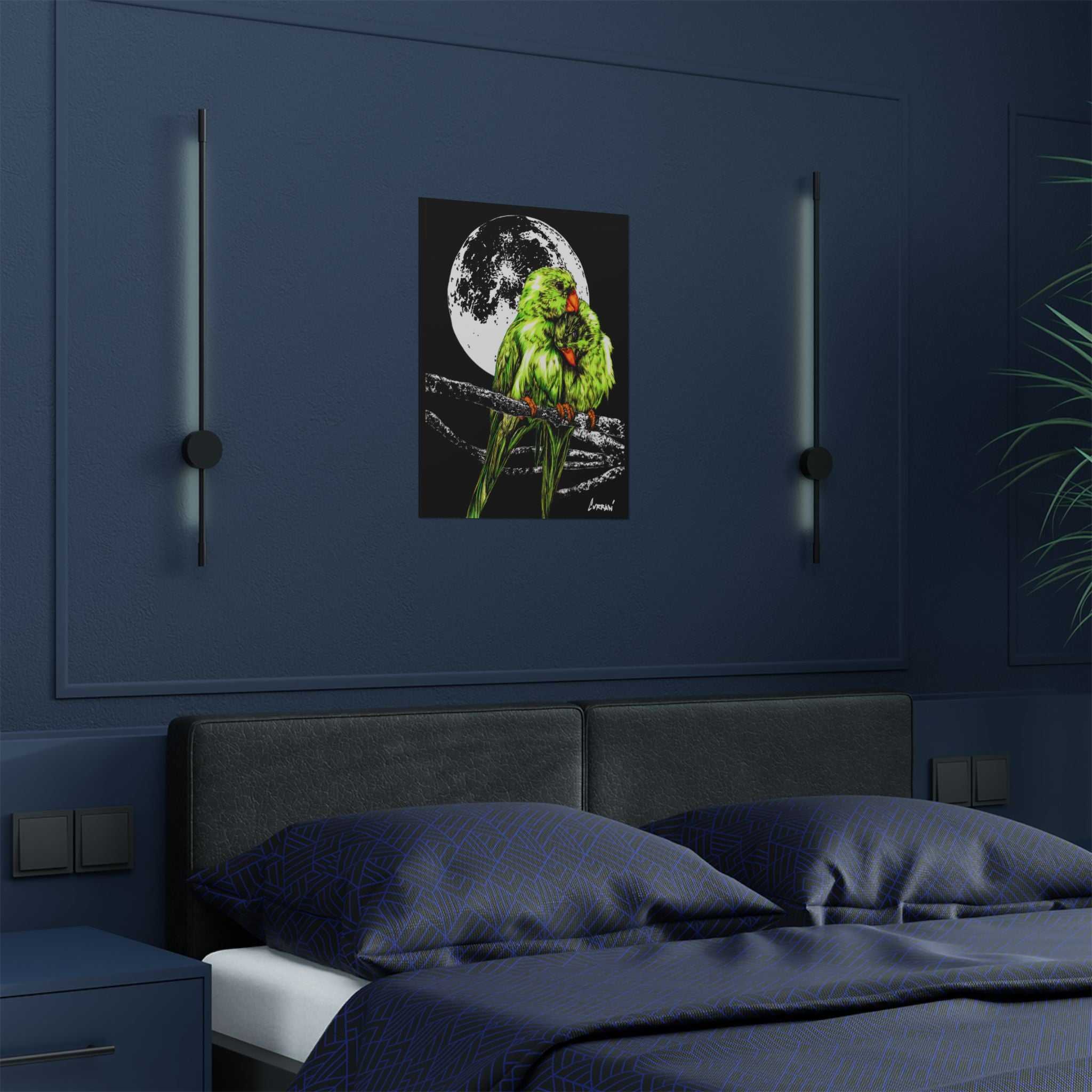 Bring your walls to life with the stunning Vibrant Lovebirds Satin Poster - 300gsm Wall Art. Add a pop of color to your space today!
