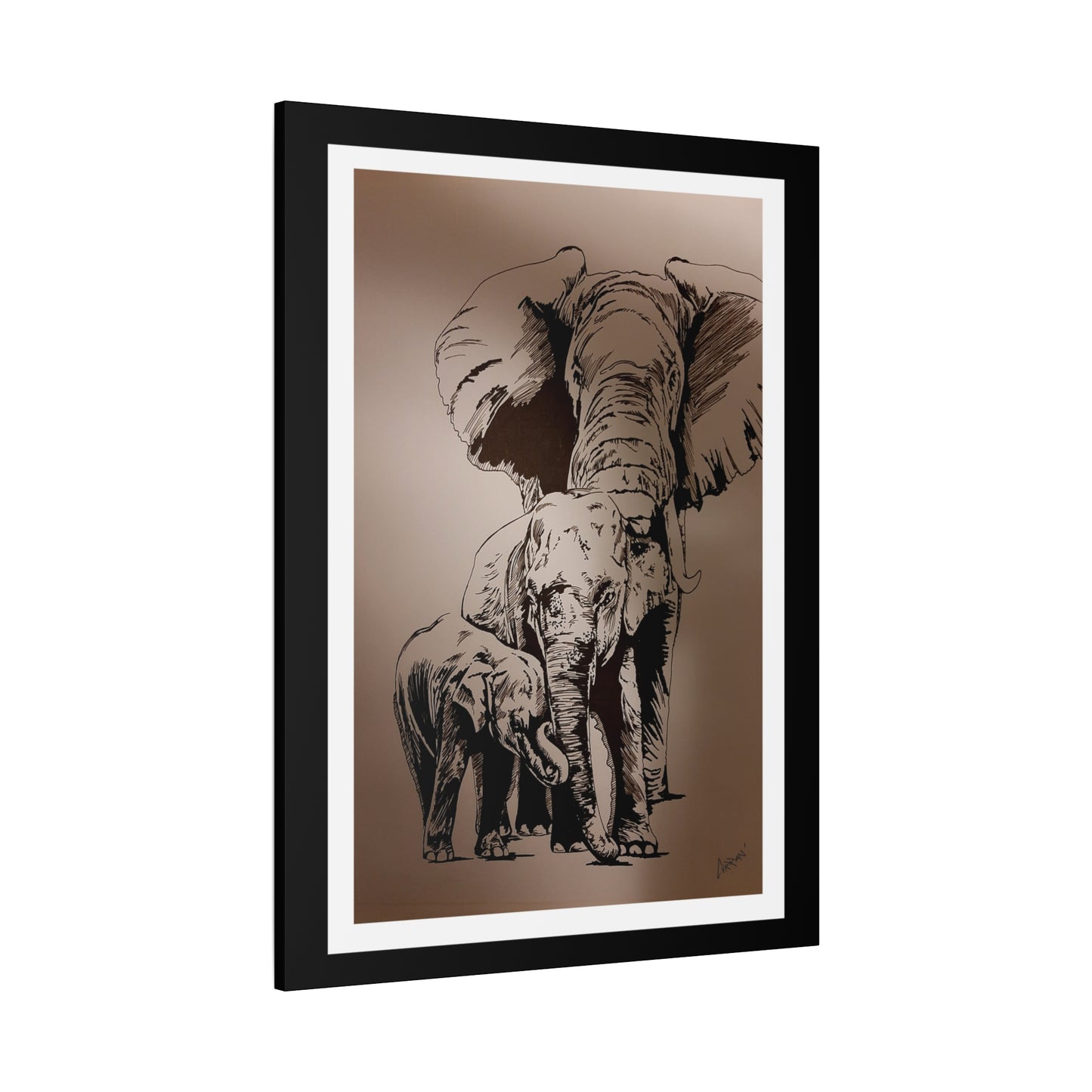 Title: Elephant Family Wall Art, Elephant Print, Wildlife Art, Hand-Drawn Elephant, Safari Wall Decor, Animal Lover Gift, Nature Art. Printed on Matte Canvas, Stretched, 1.25"