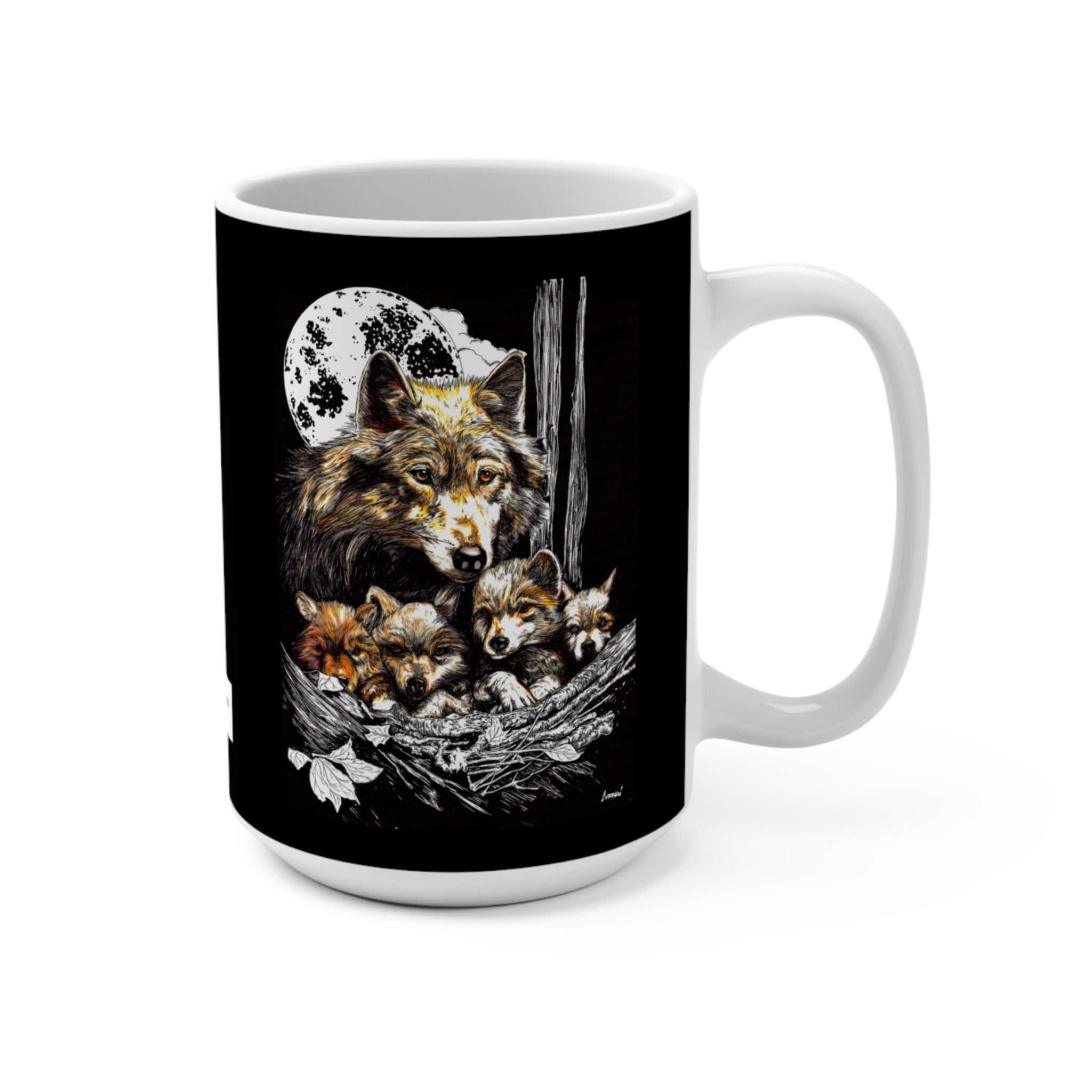 Perfect gift Nature Lovers - Wildlife Wolf Family Mug - 15oz Moonlit Design for Nature Lovers! Embrace the beauty of moonlit design with this 15oz ceramic mug.