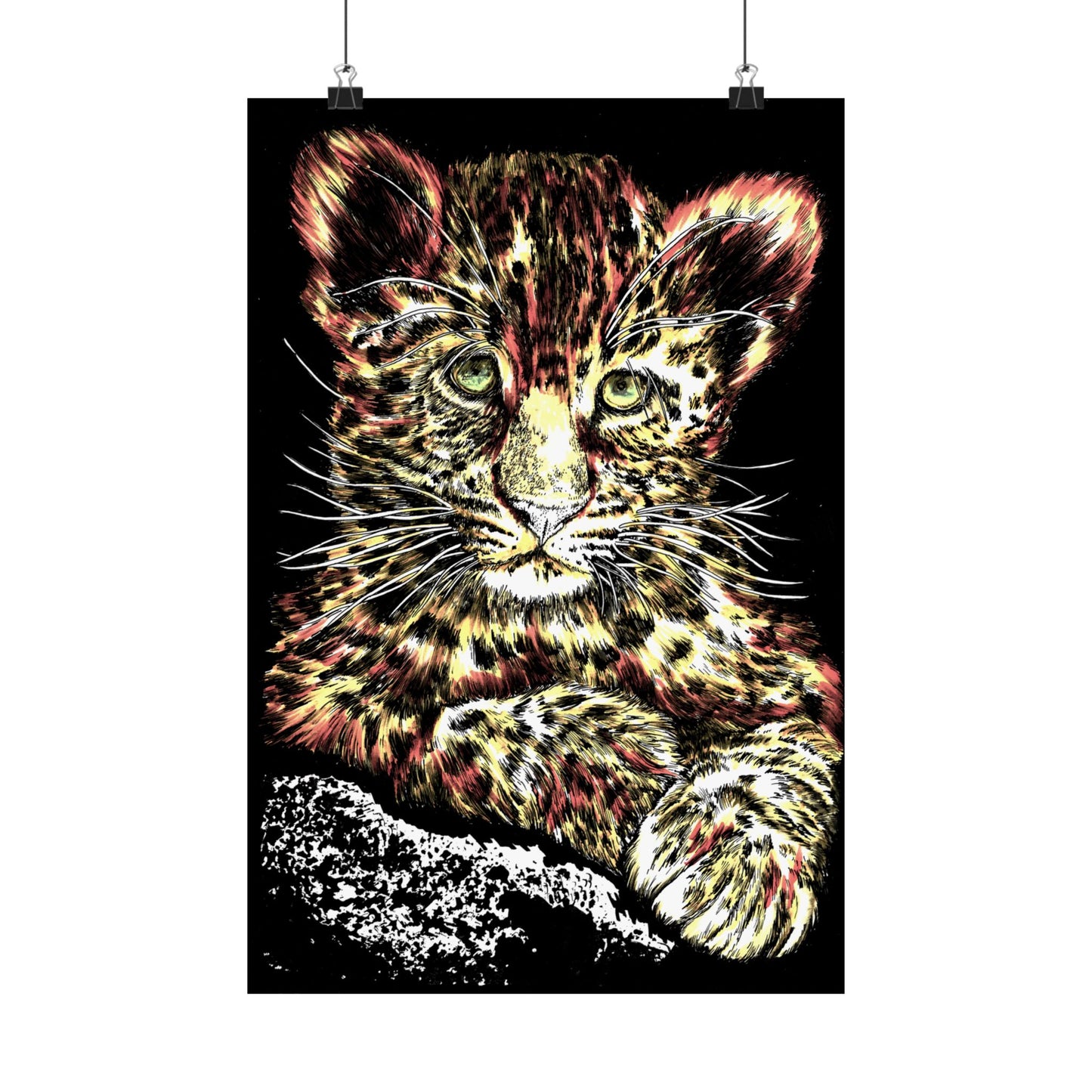 Leopard Cub Satin Poster - Vibrant Art Print for Animal Lovers