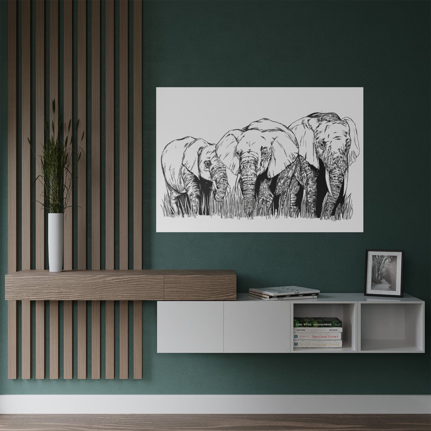 Elephant Family Satin Poster - Art Print for Nature Lovers