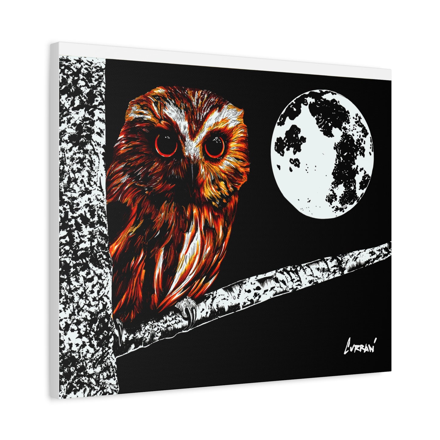 Owl in a Tree, Print of my Original hand drawn art printed on stretched canvas of an Owl in a Tree