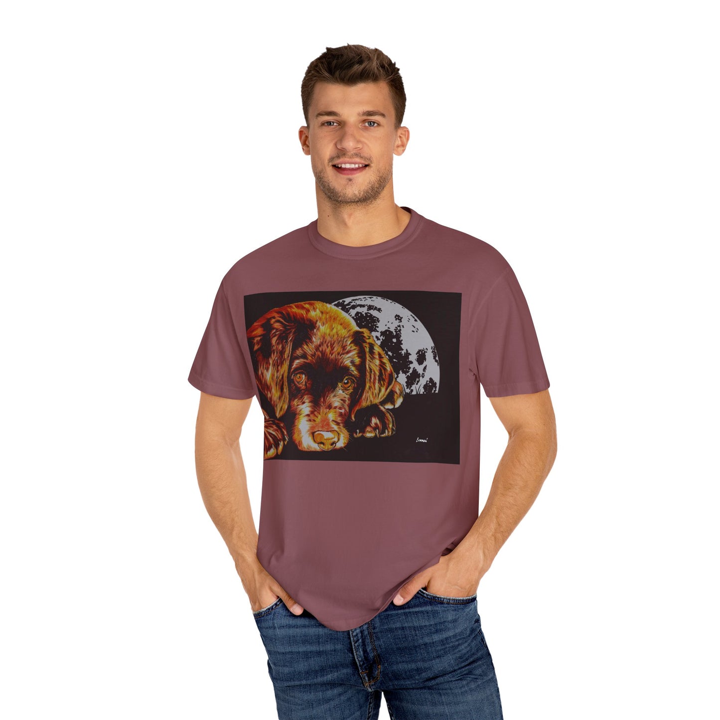 Moonlit Chocolate Lab Puppy Unisex Garment-Dyed T-Shirt