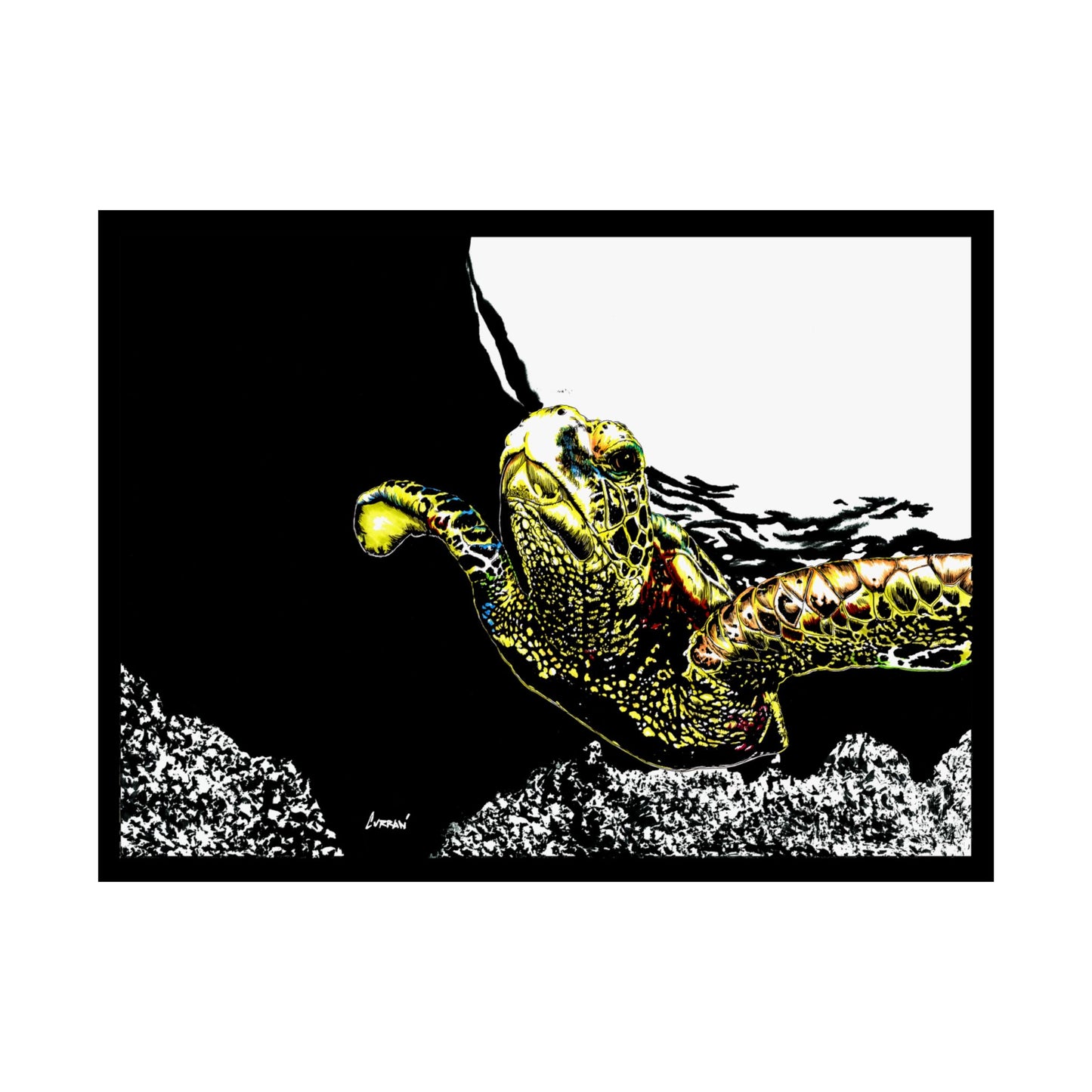 Underwater Turtle Satin Poster - Vibrant Ocean Decor for Marine Life Enthusiasts