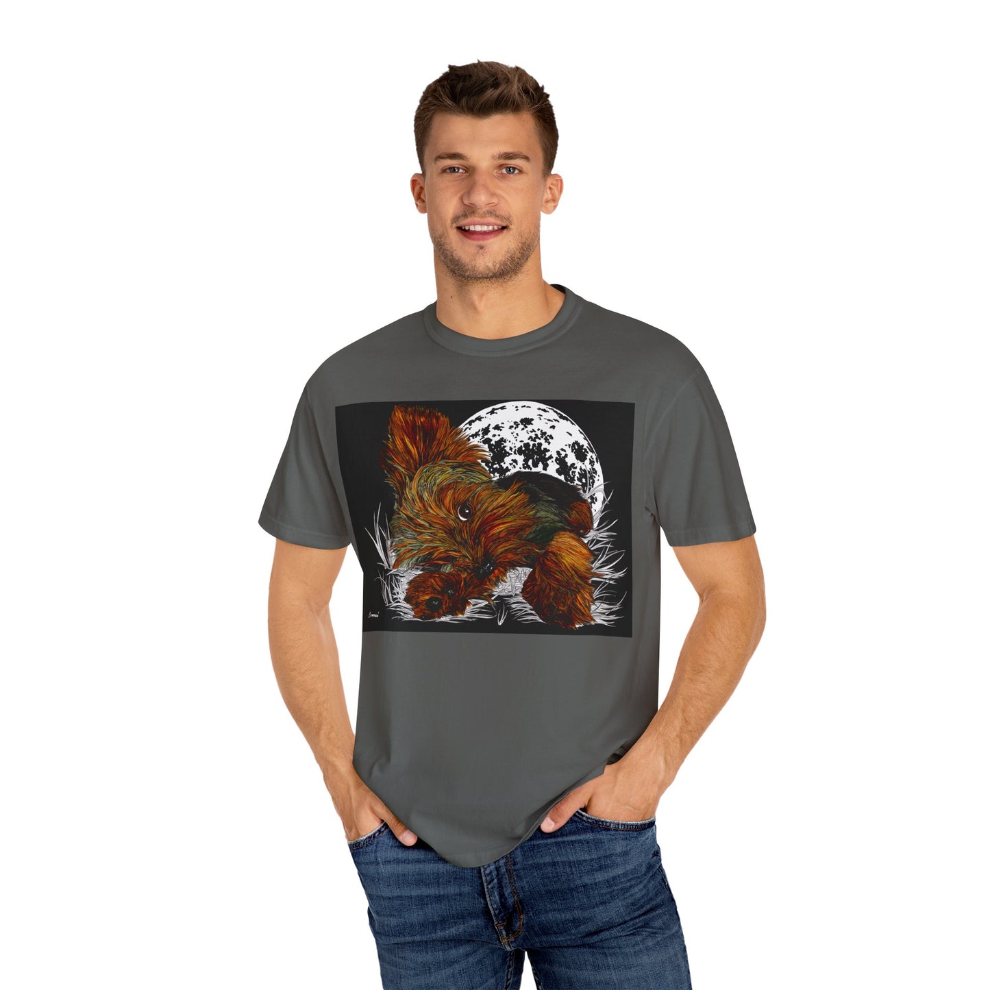 Yorkie Terrier Unisex Garment-Dyed T-Shirt – Original Hand-Drawn Art